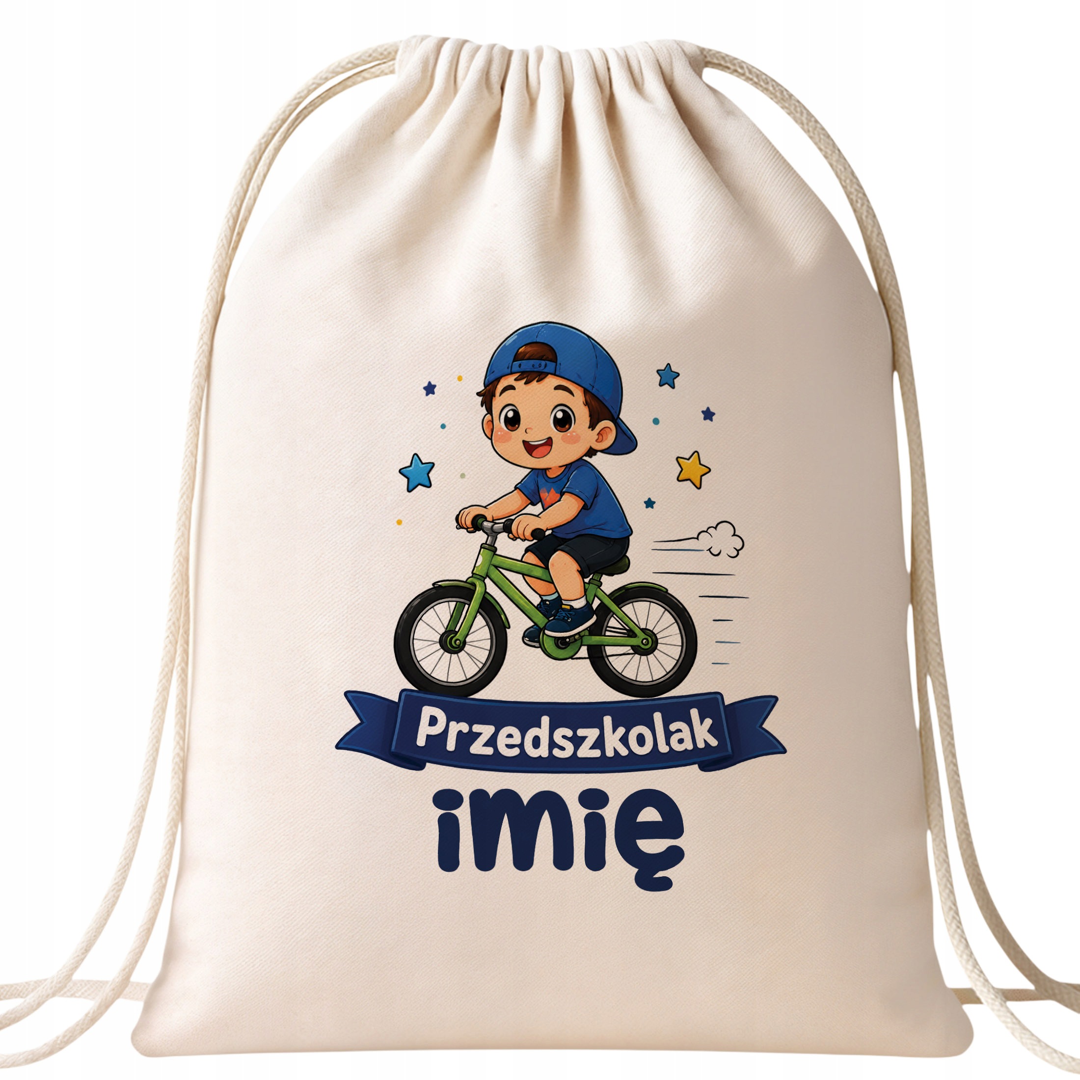 Zestaw Personalizowany Plecak Worek Kubek Czarny Przedszkolak Rower