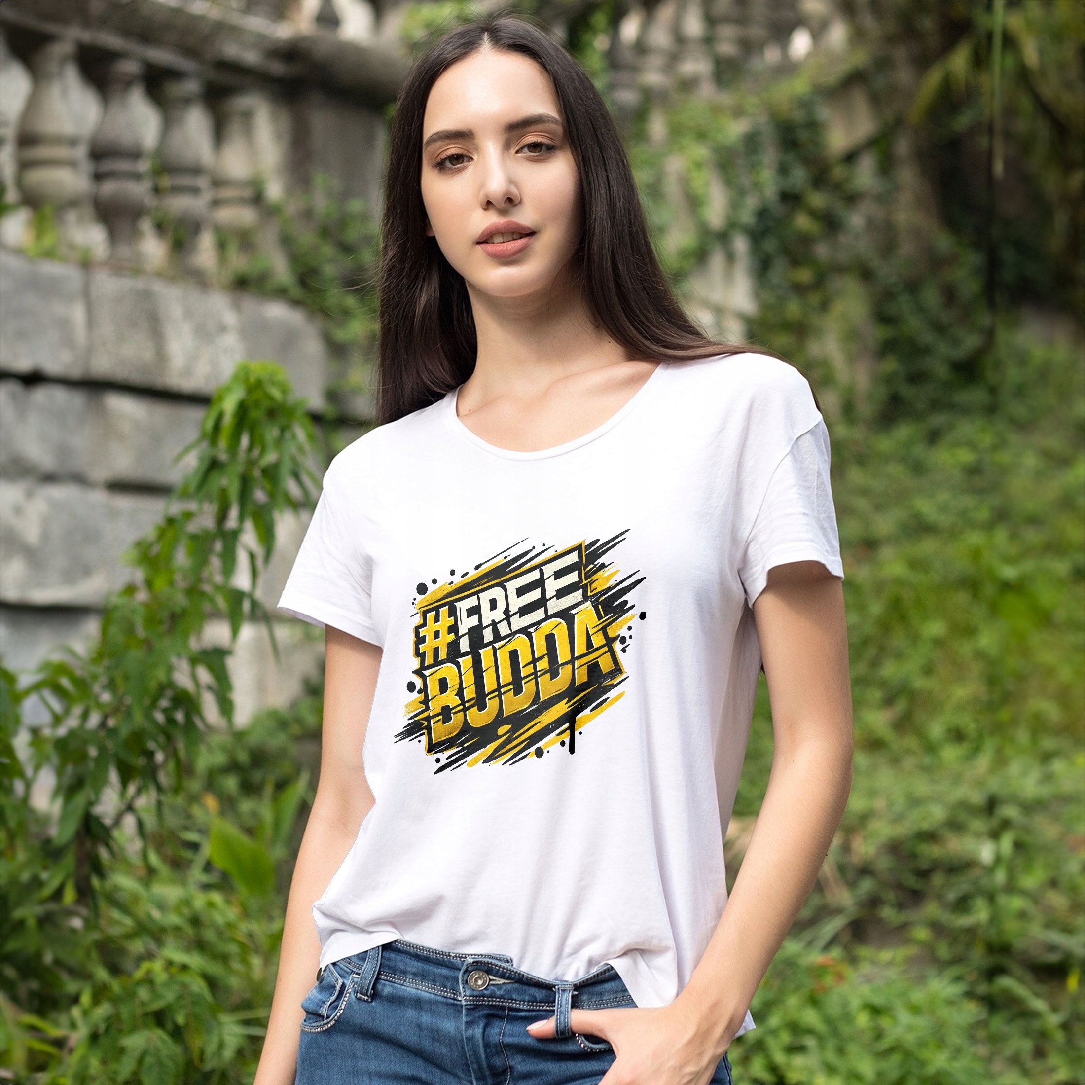 Koszulka damska biała #FreeBudda Free Budda Uwolnić Budde rozmiar S