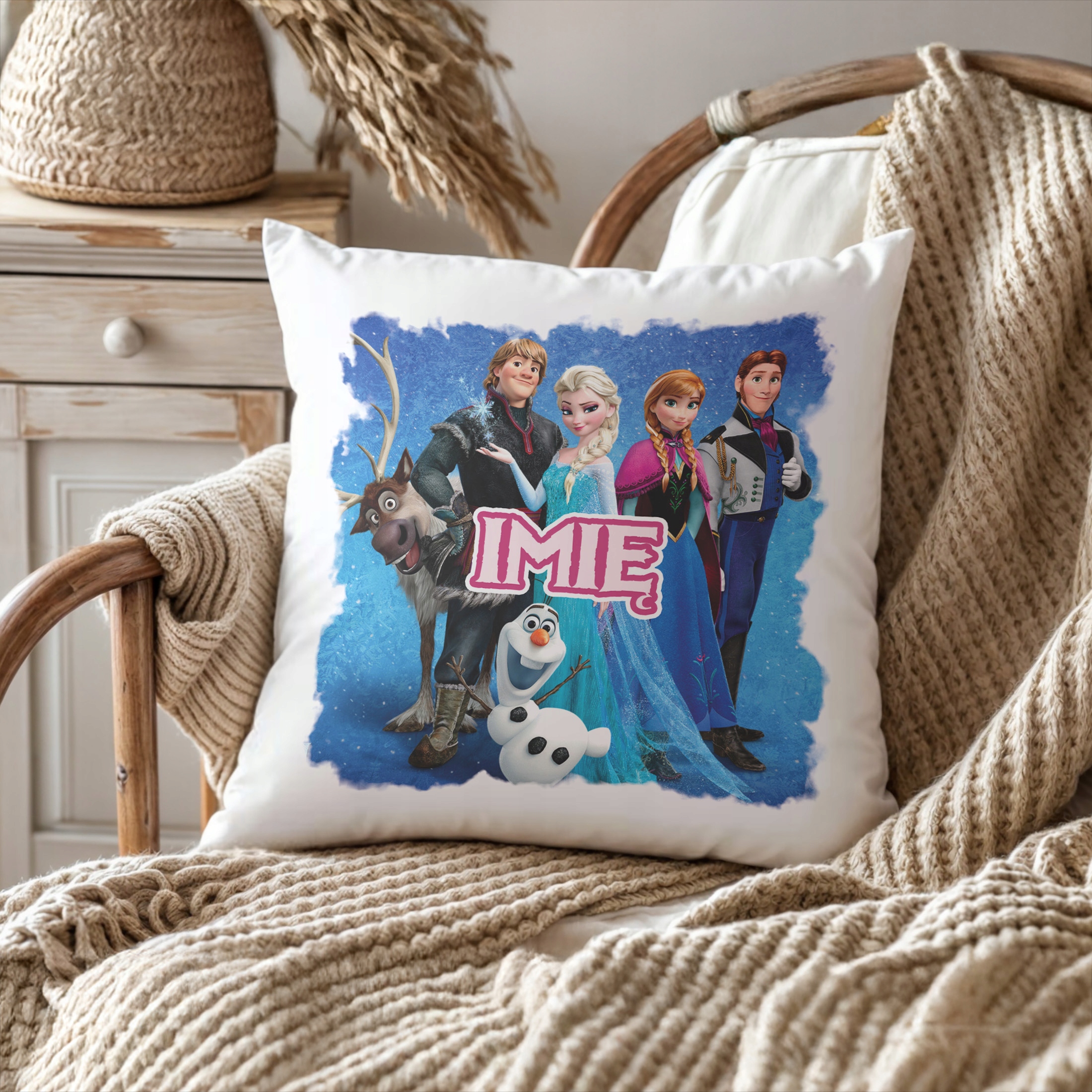 Zestaw Personalizowany Kubek + Poduszka 38×38 cm Kraina Lodu Dla Dzieci