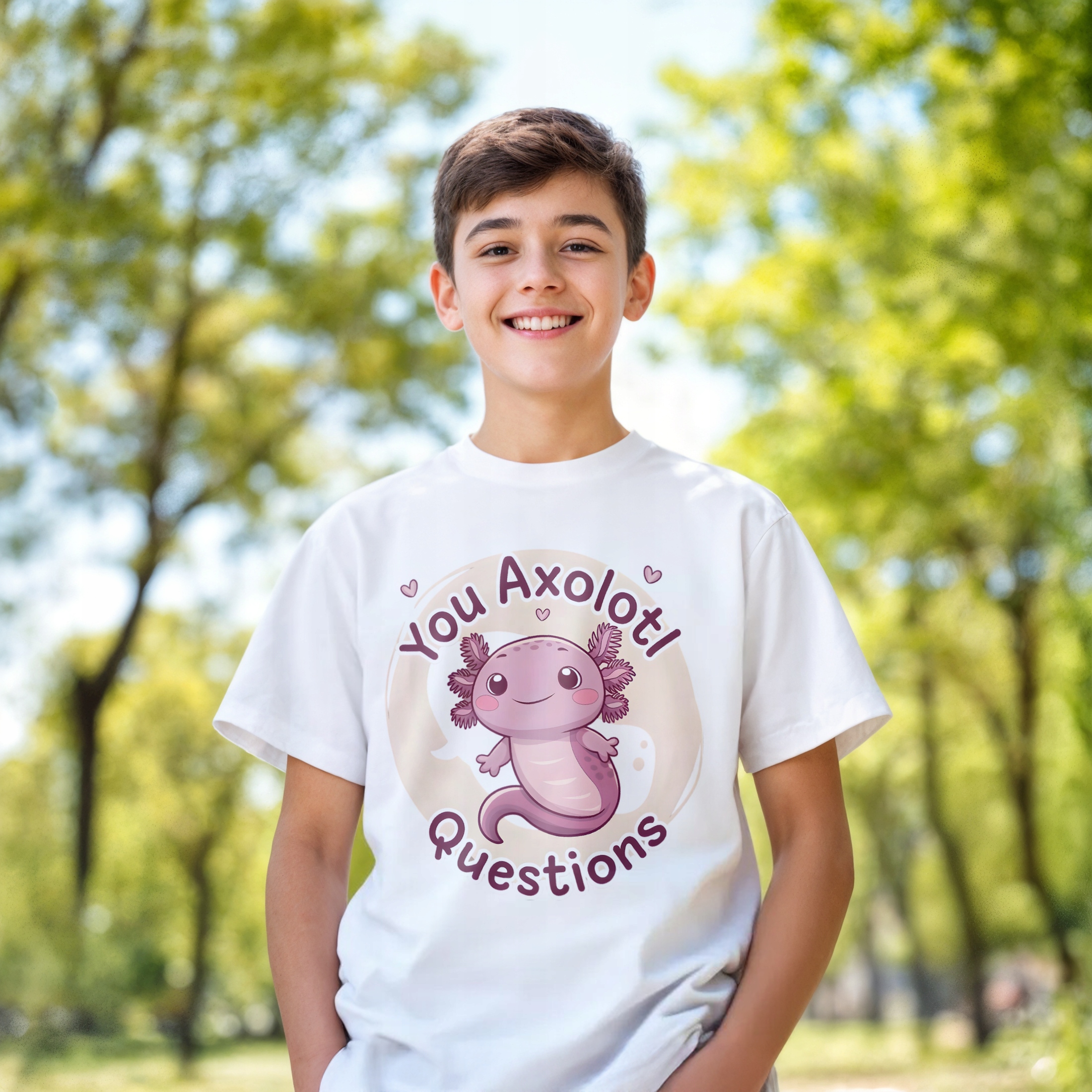 T-shirt dziecięcy biały Aksolotl Axolotl Różowy Uśmiech Gra