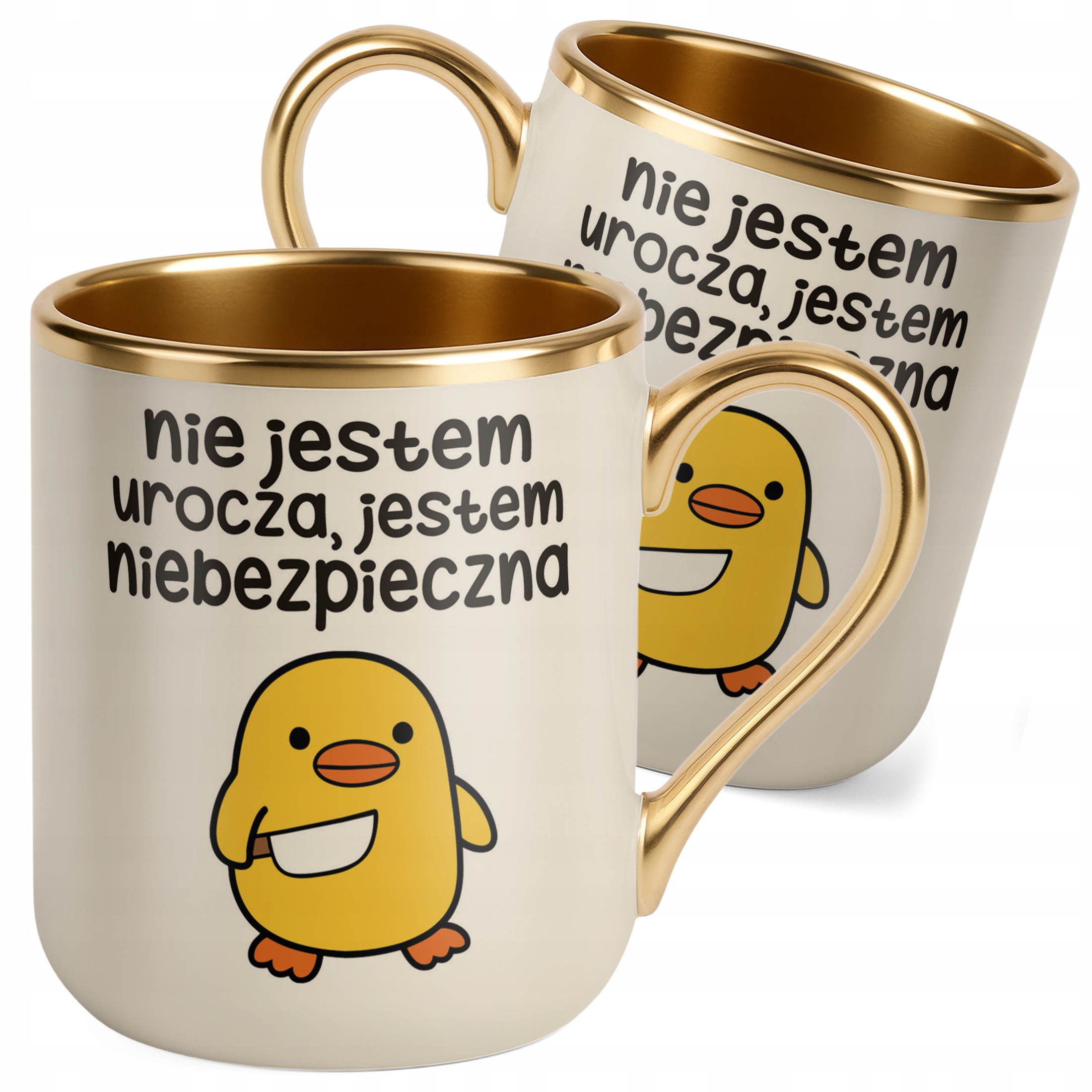 Kubek Premium Złoty Ecru Nie Jestem Urocza Śmieszny Zabawny