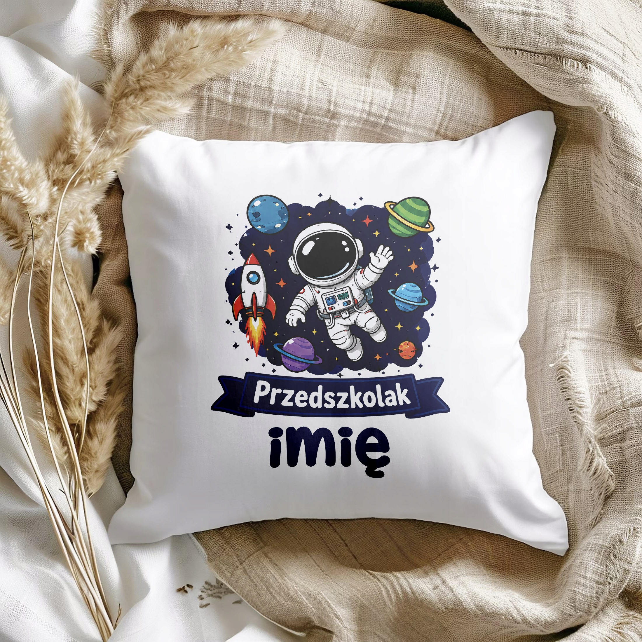 Zestaw Personalizowany Kubek Czerwony Poduszka Przedszkolak Astronauta