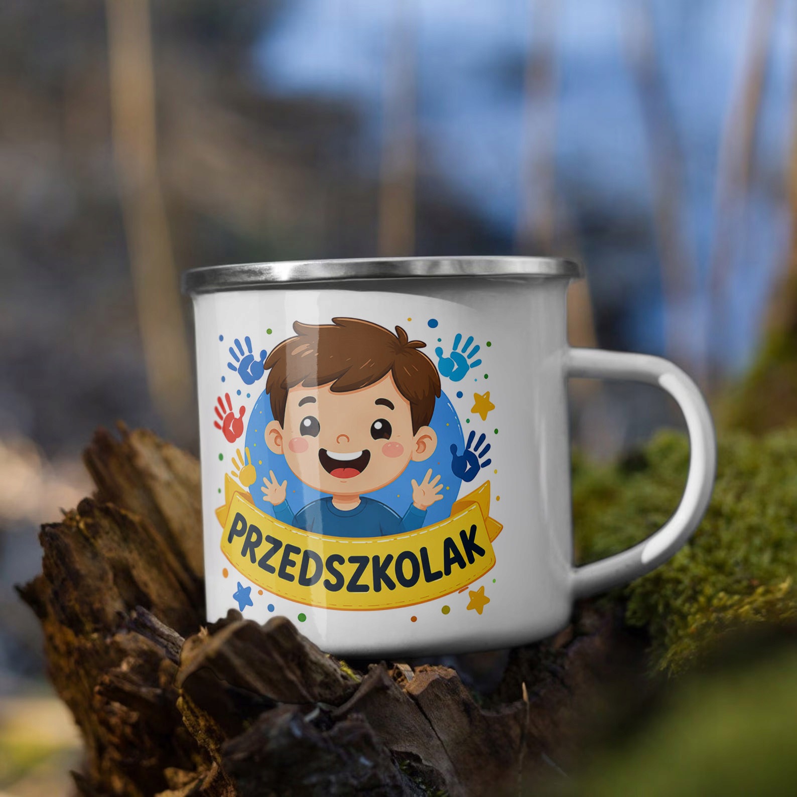 Zestaw Plecak Worek Kubek Emaliowany Z Nadrukiem Przedszkolak Szkoła