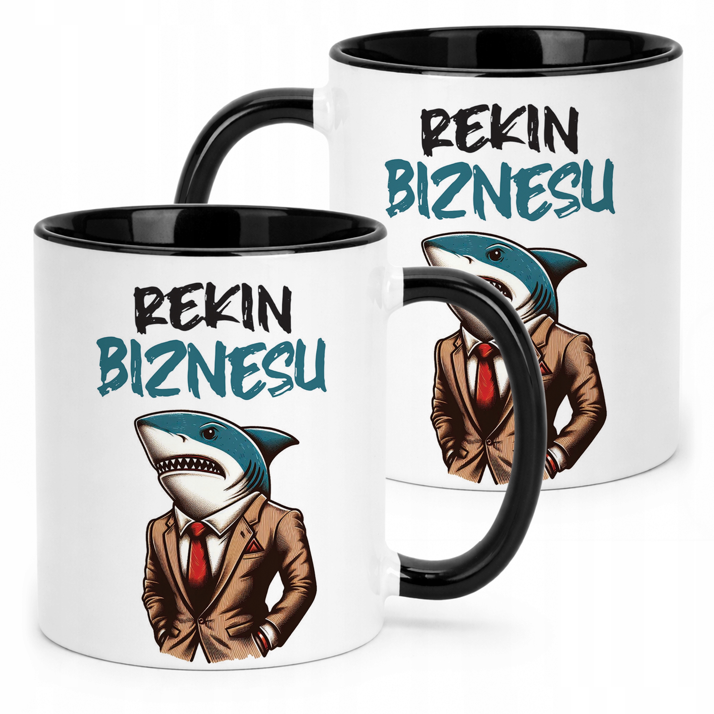 Kubek Czarny Rekin Biznesu Praca Prezent Upominek