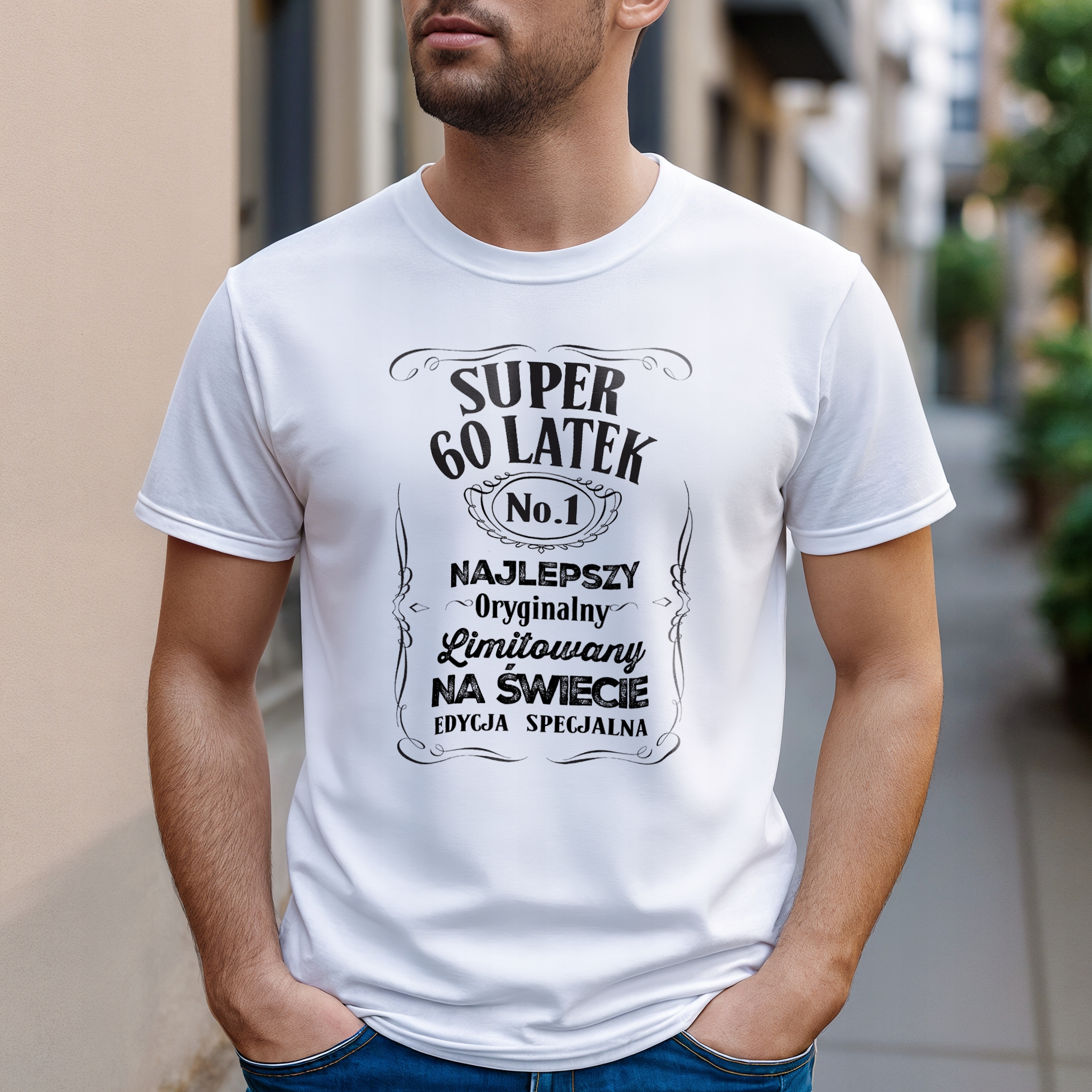 Koszulka biała męska Super 60 Latek Urodziny Prezent r. 3XL