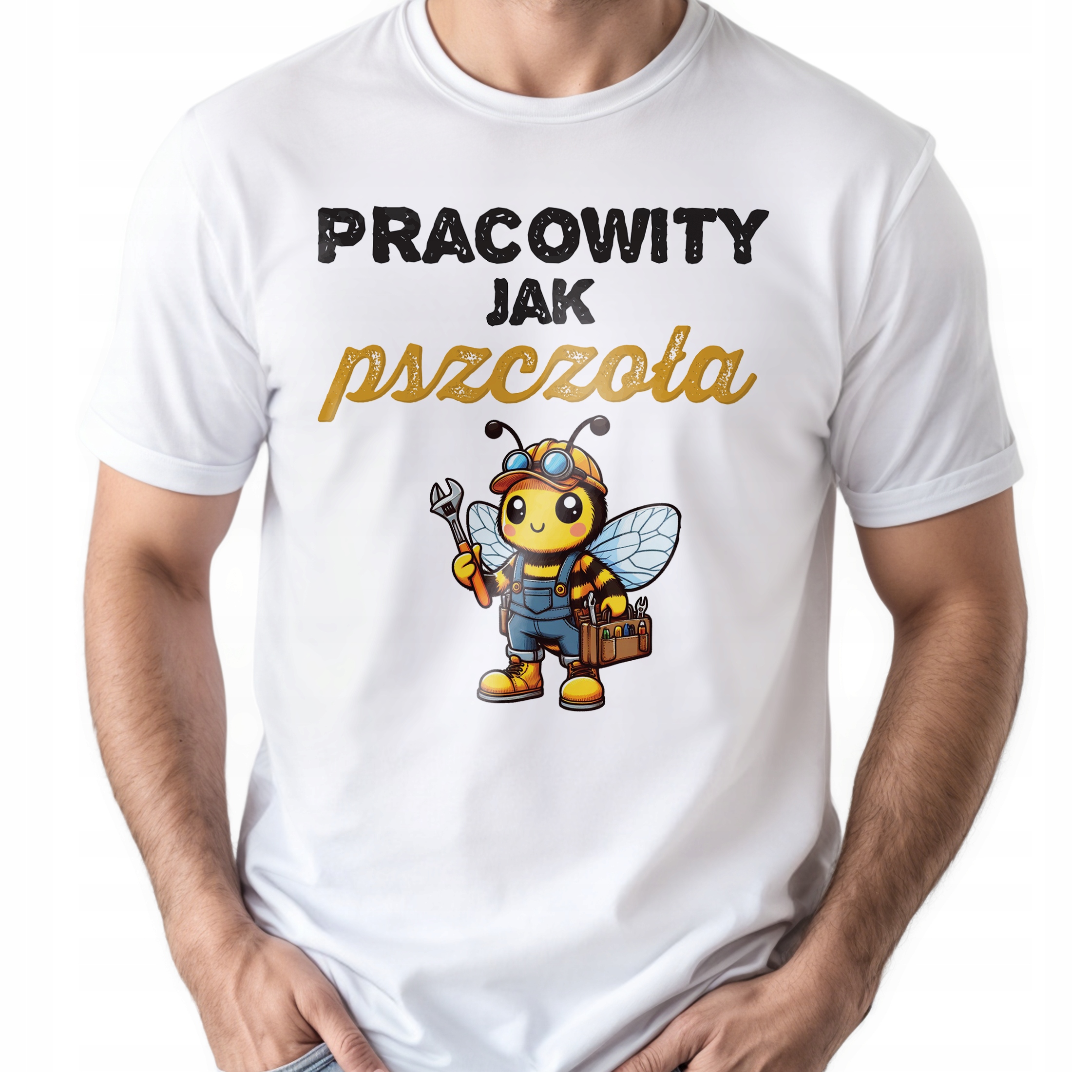 Koszulka biała męska Pracowity Jak Pszczoła Pszczelarz Prezent r. 3XL