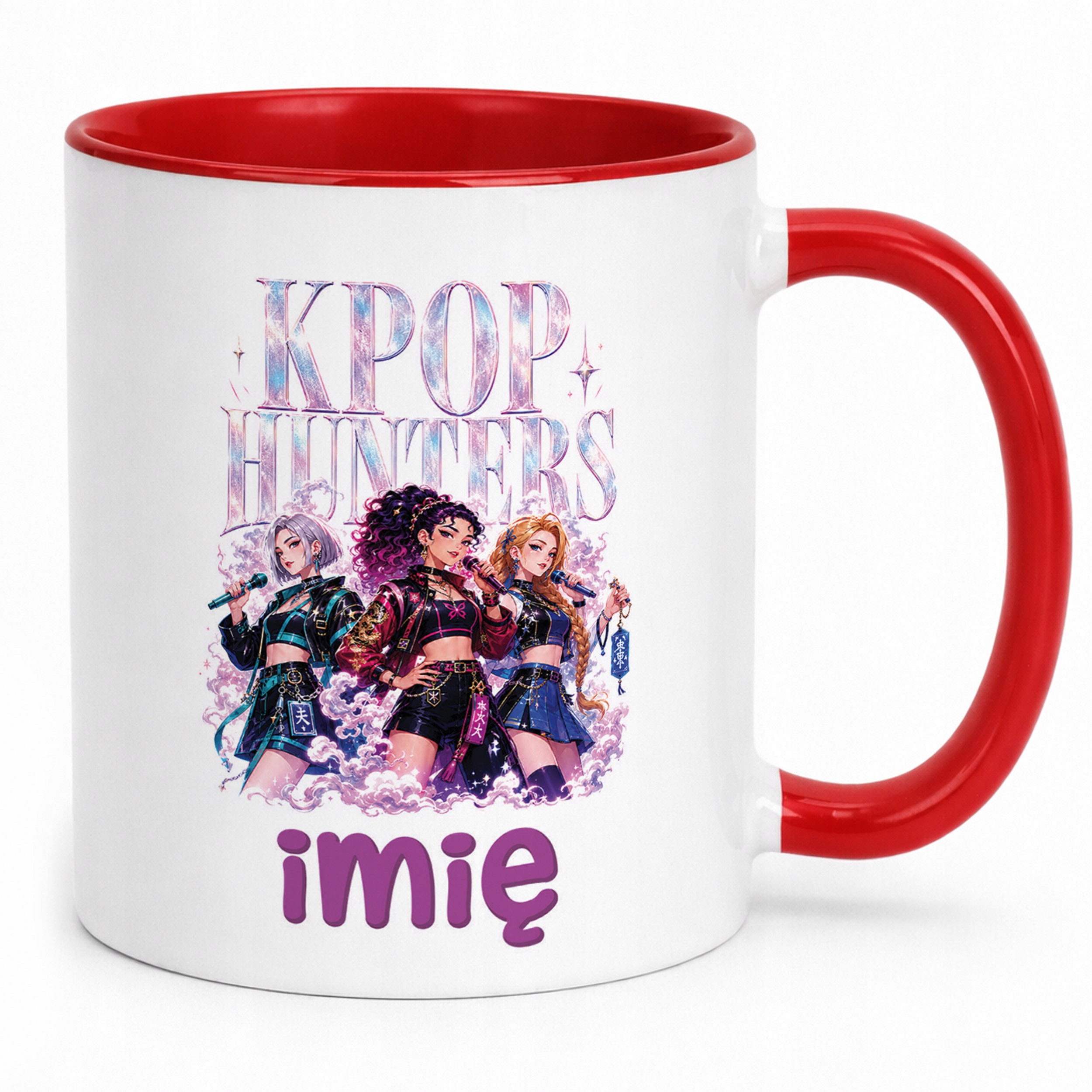 Zestaw Personalizowany Kubek Czerwony Poduszka Łowczynie Kpop Prezent