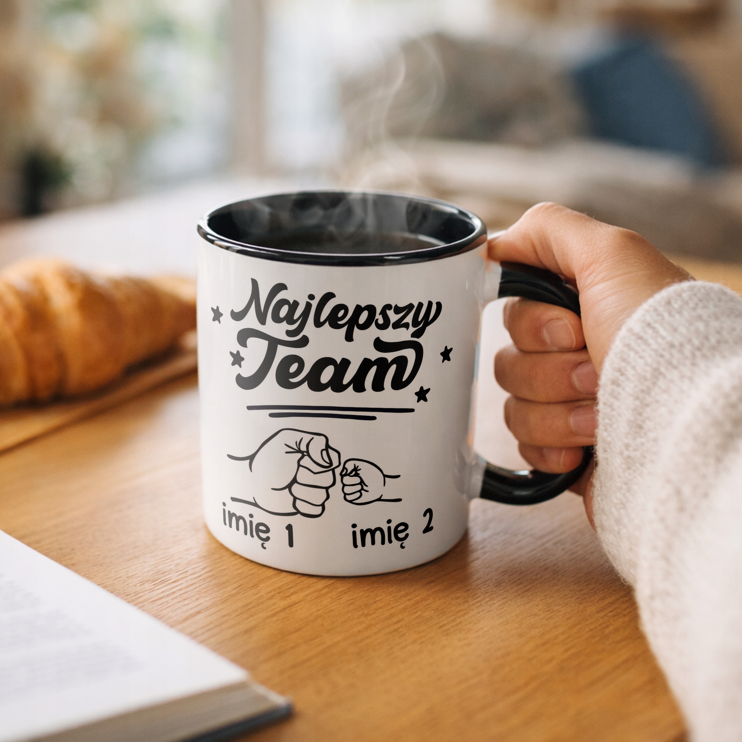 Kubek Czarny Personalizowany Dzień Ojca Najlepszy Team Prezent