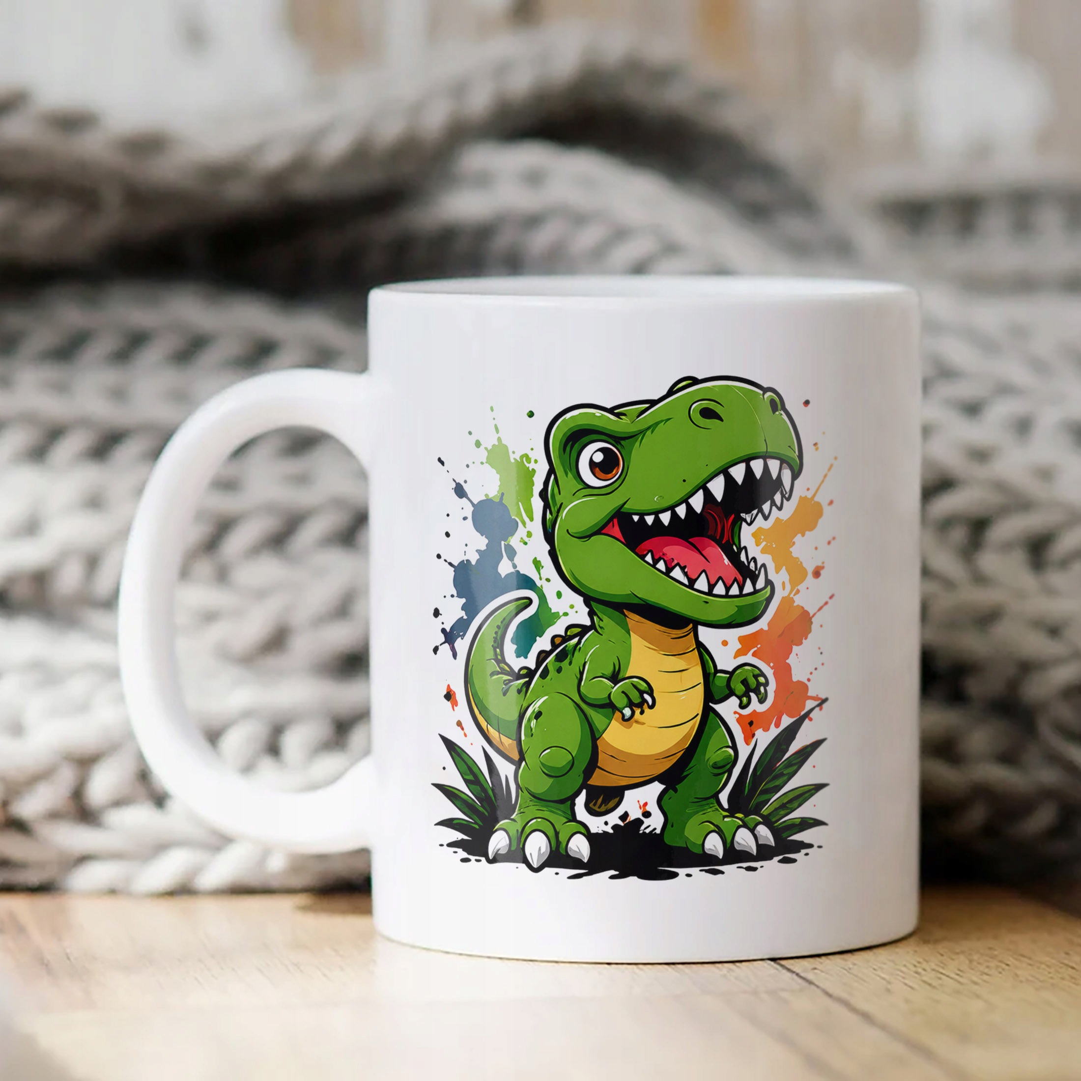 Biały Kubek z nadrukiem Dinozaur Dla Dzieci Prezent Upominek