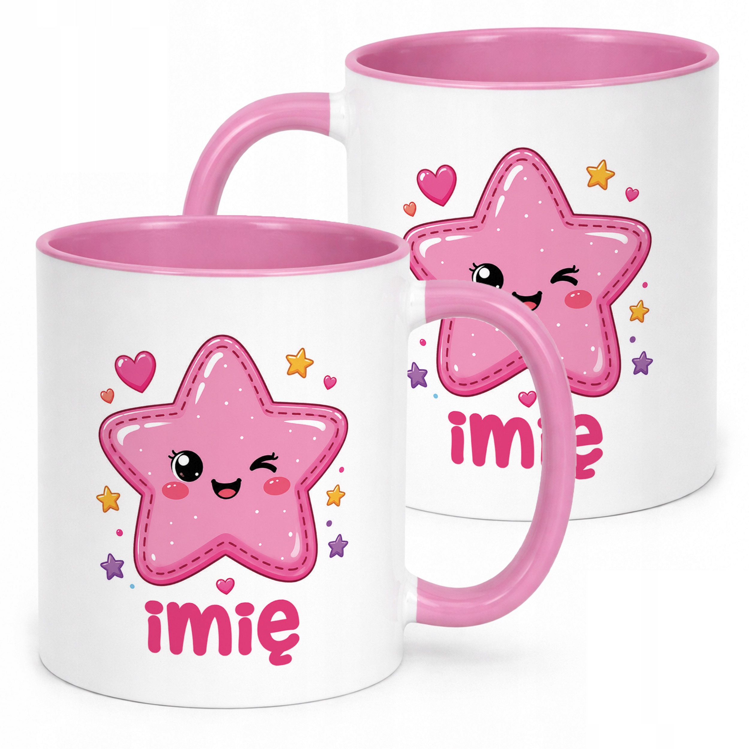 Kubek Różowy z nadrukiem personalizowany Kawaii Gwiazdka Dla Dzieci Prezent