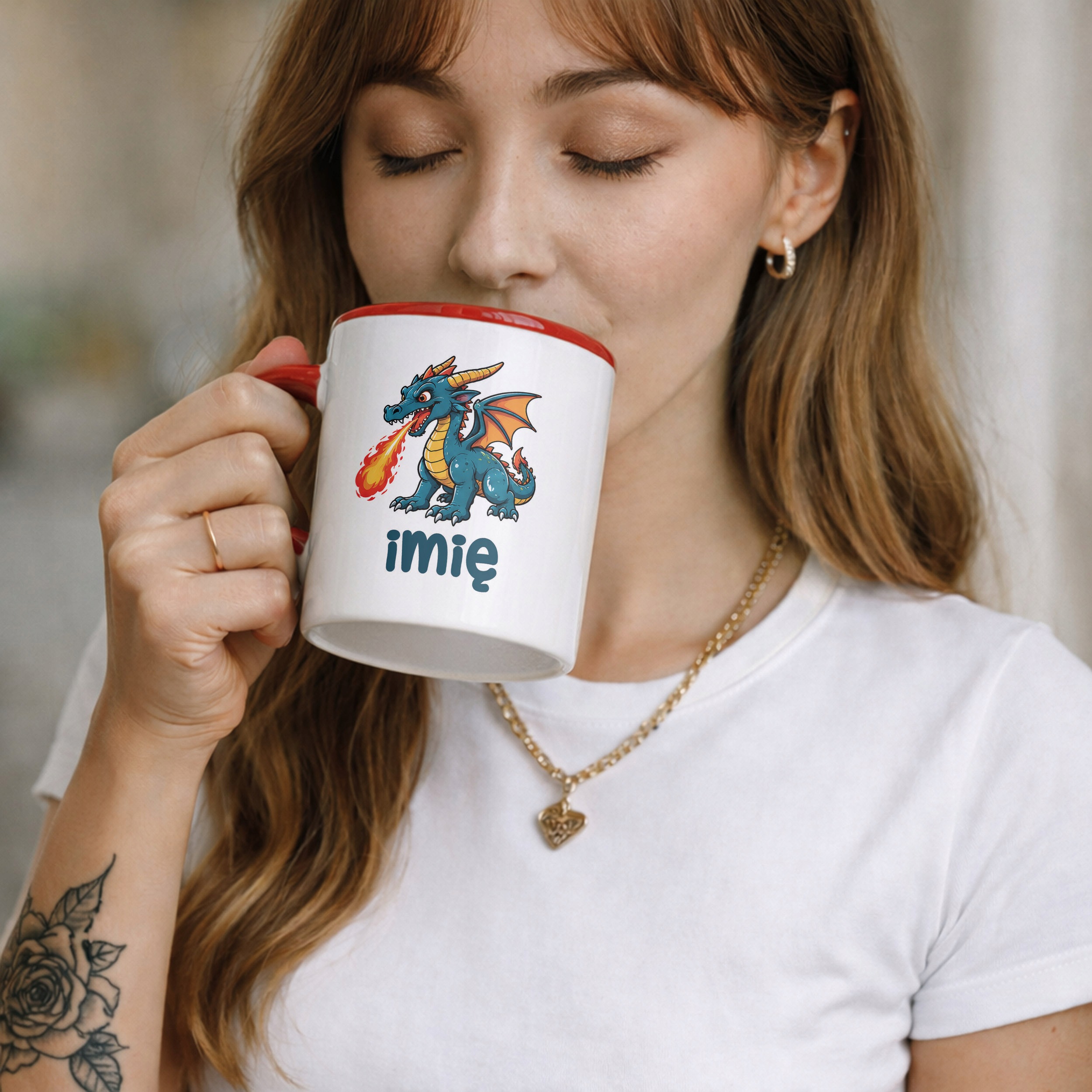 Kubek Czerwony z nadrukiem personalizowany Smok Dla Dzieci Prezent