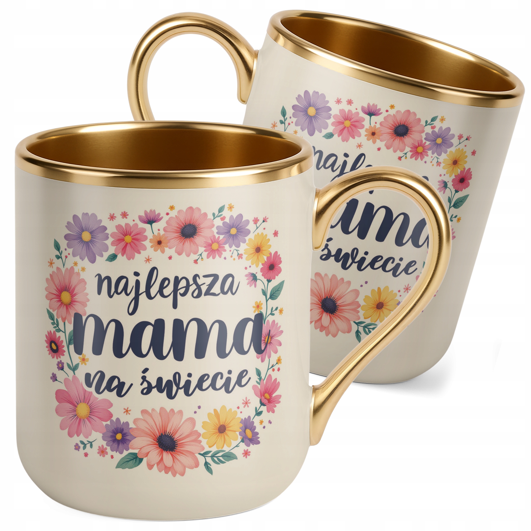 Kubek Premium Złoty Ecru Dzień Matki Prezent Najlepsza Mama na Świecie