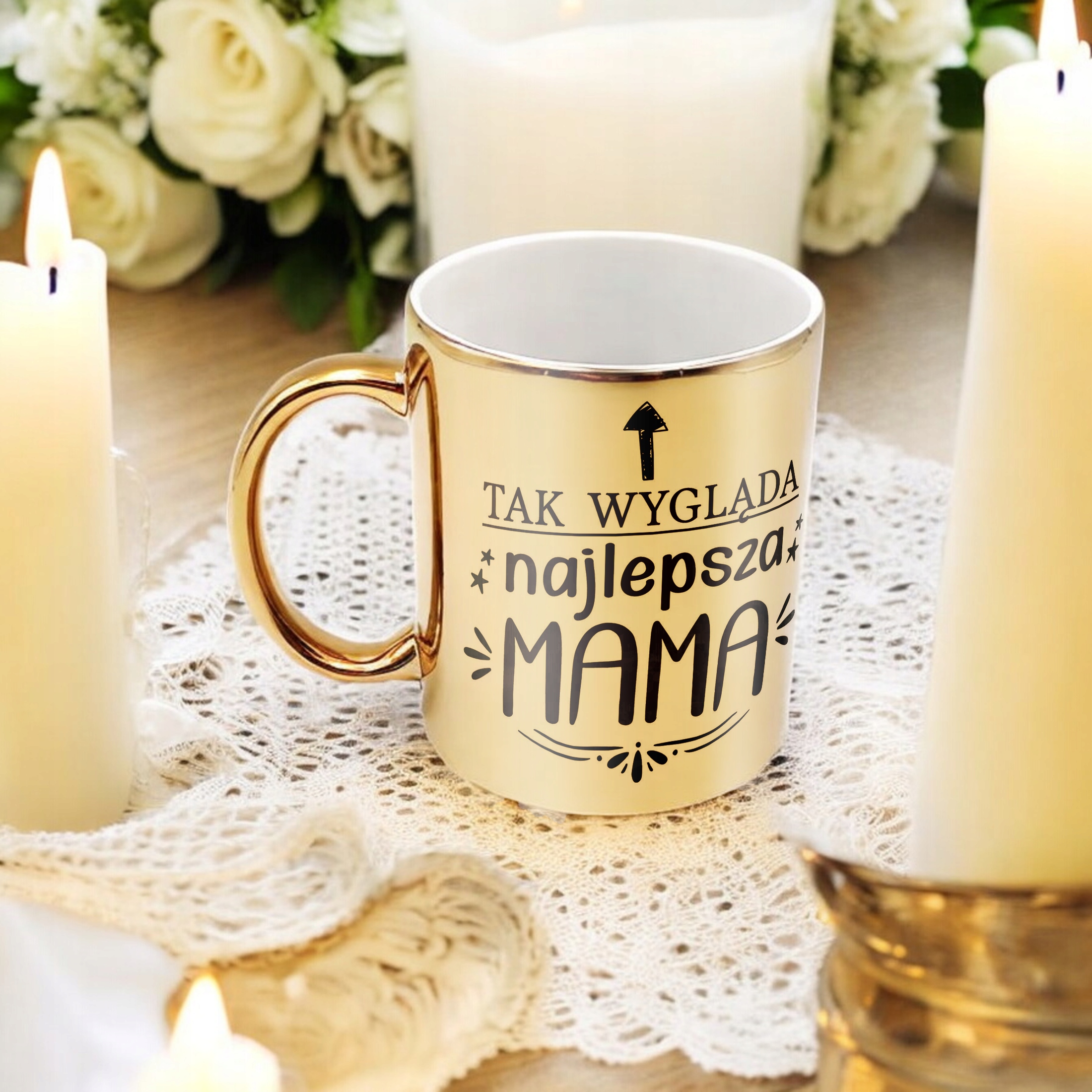 Złoty Kubek ceramiczny Dzień Matki Dla Mamy Tak Wygląda Najlepsza Mama