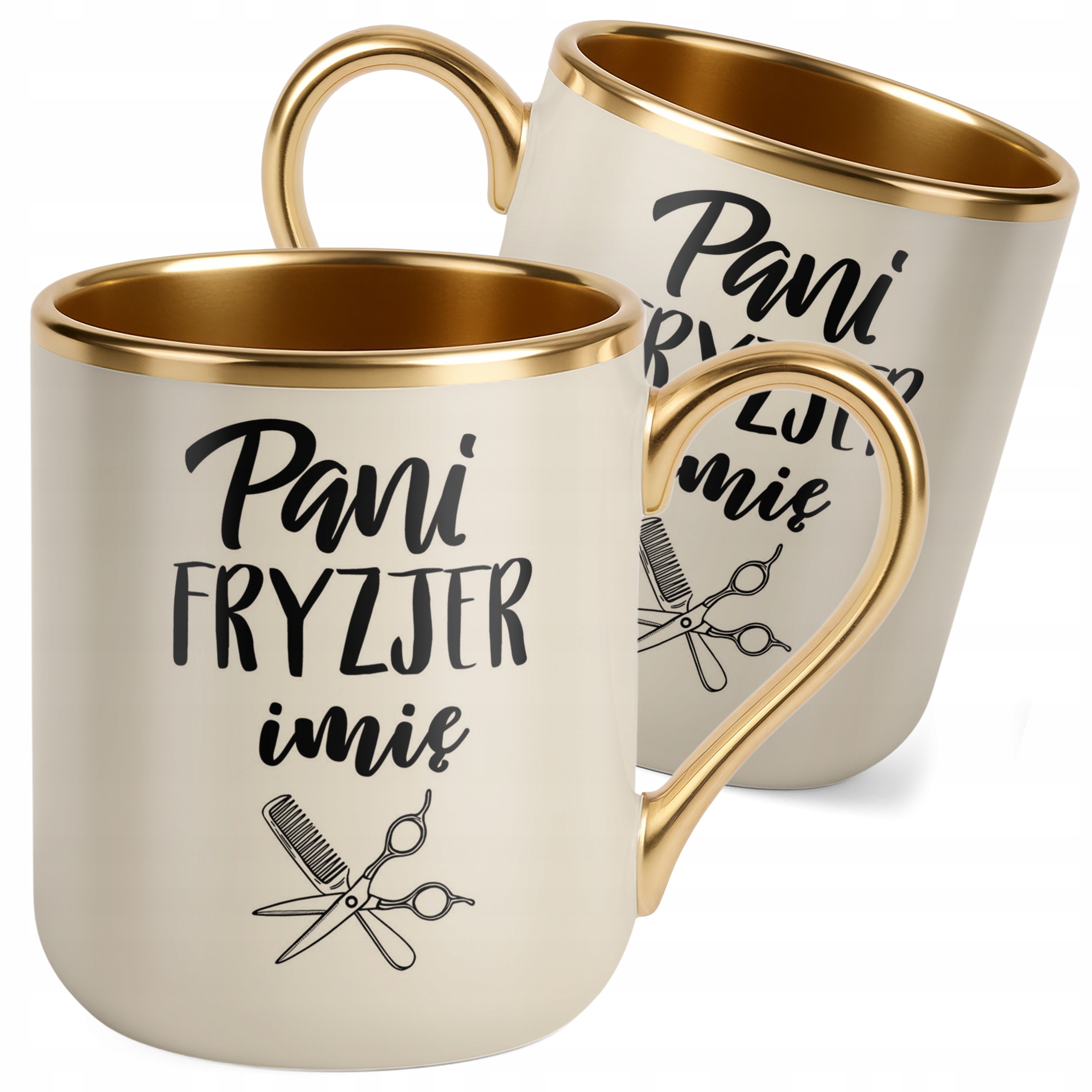 Kubek Premium Złoty Ecru Personalizowany Pani Fryzjer Dla Fryzjerki