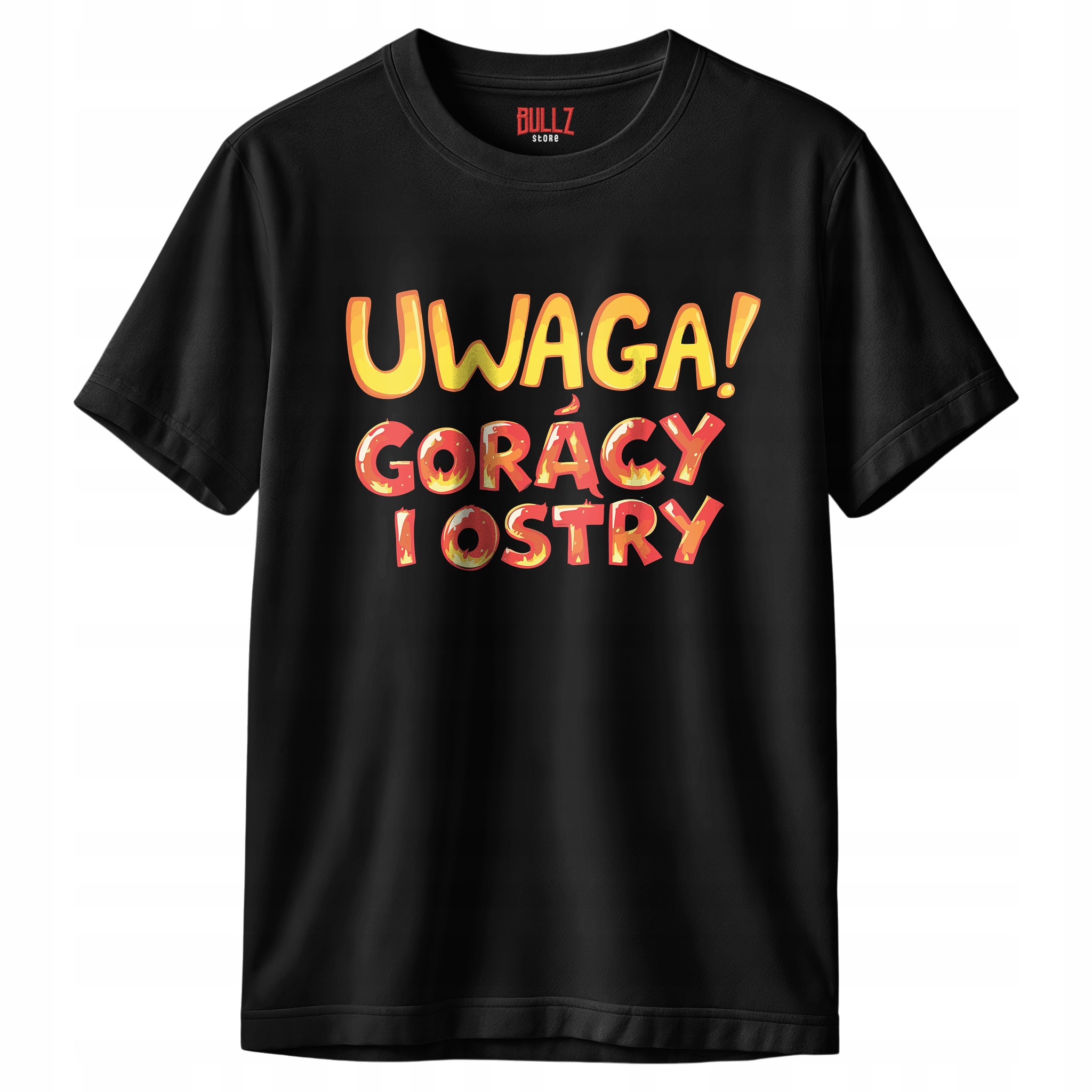Koszulka czarna męska Uwaga Gorący I Ostry Zabawny Prezent