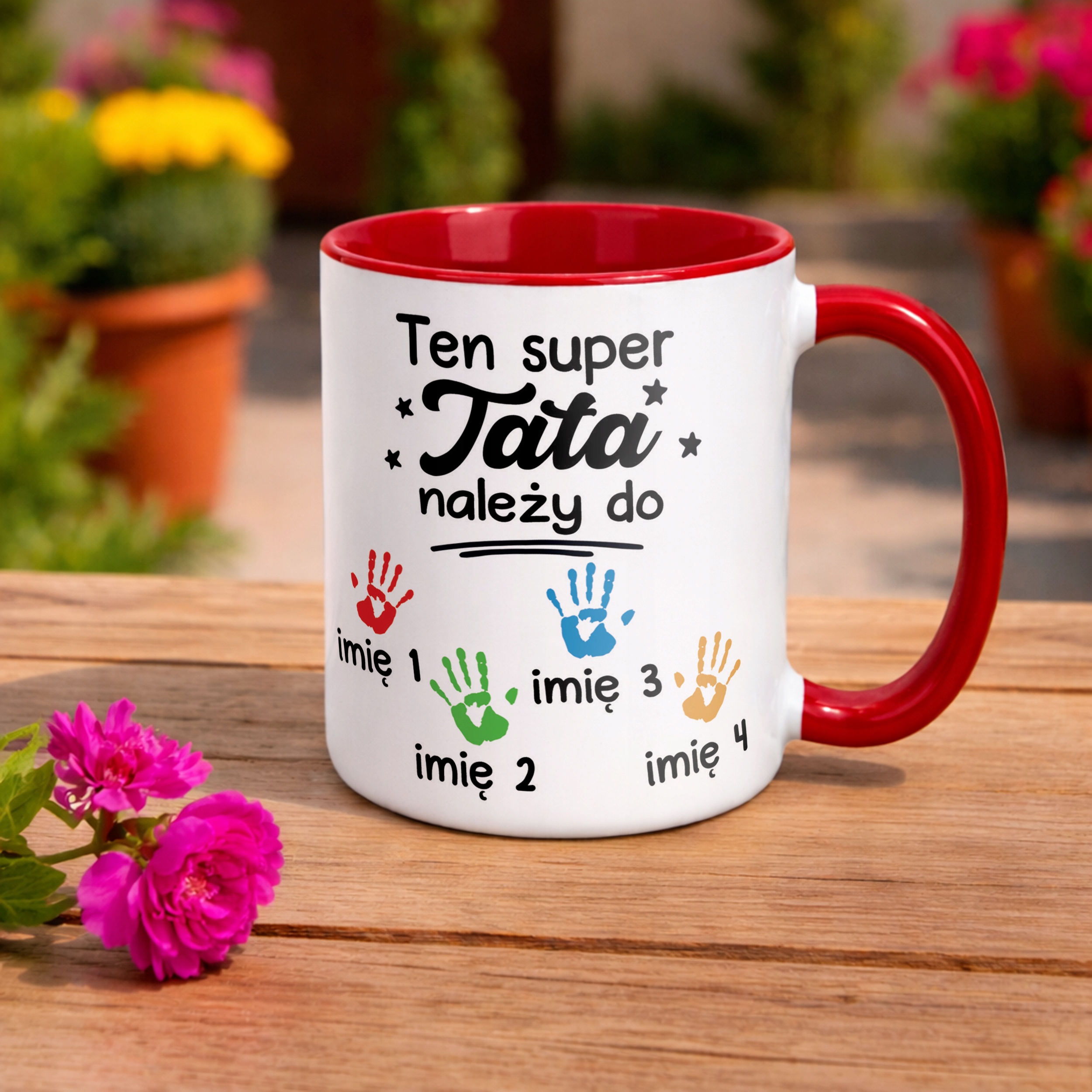 Kubek Czerwony Personalizowany Dzień Ojca Tata Należy Do 4 Dzieci