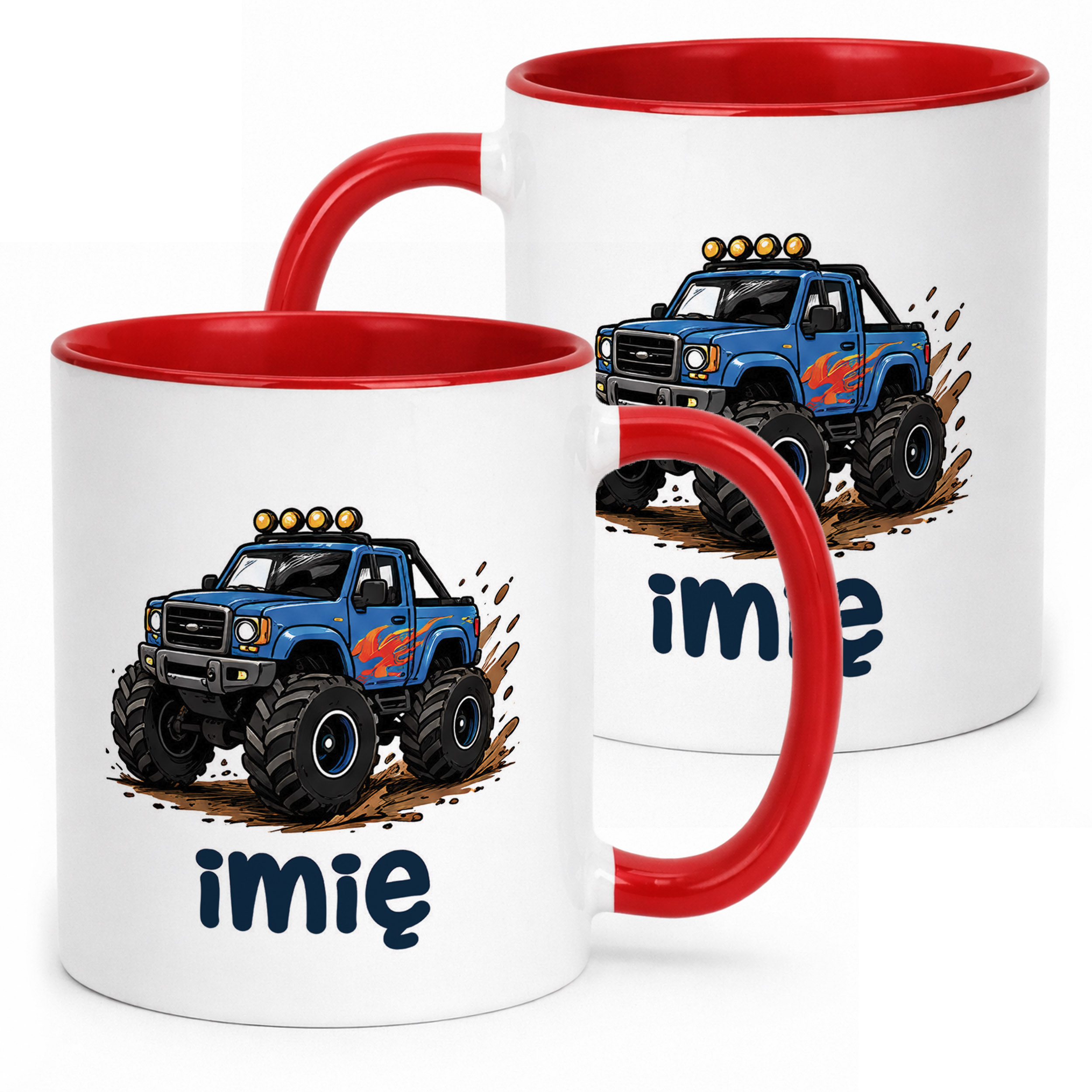 Kubek Czerwony z nadrukiem personalizowany Monster Truck Dla Dzieci Prezent