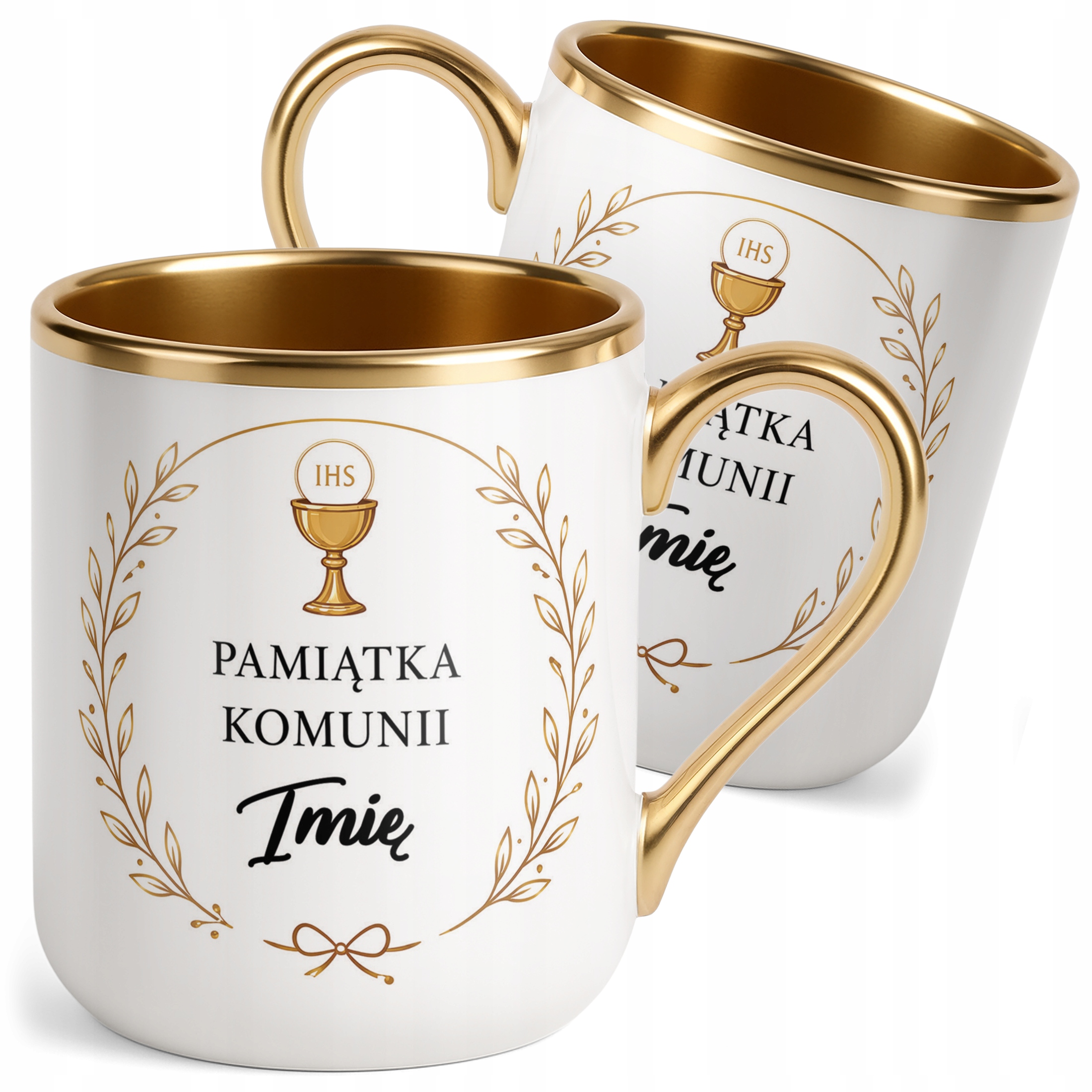 Kubek złoty personalizowany Pierwsza Komunia pamiątka dla gości premium