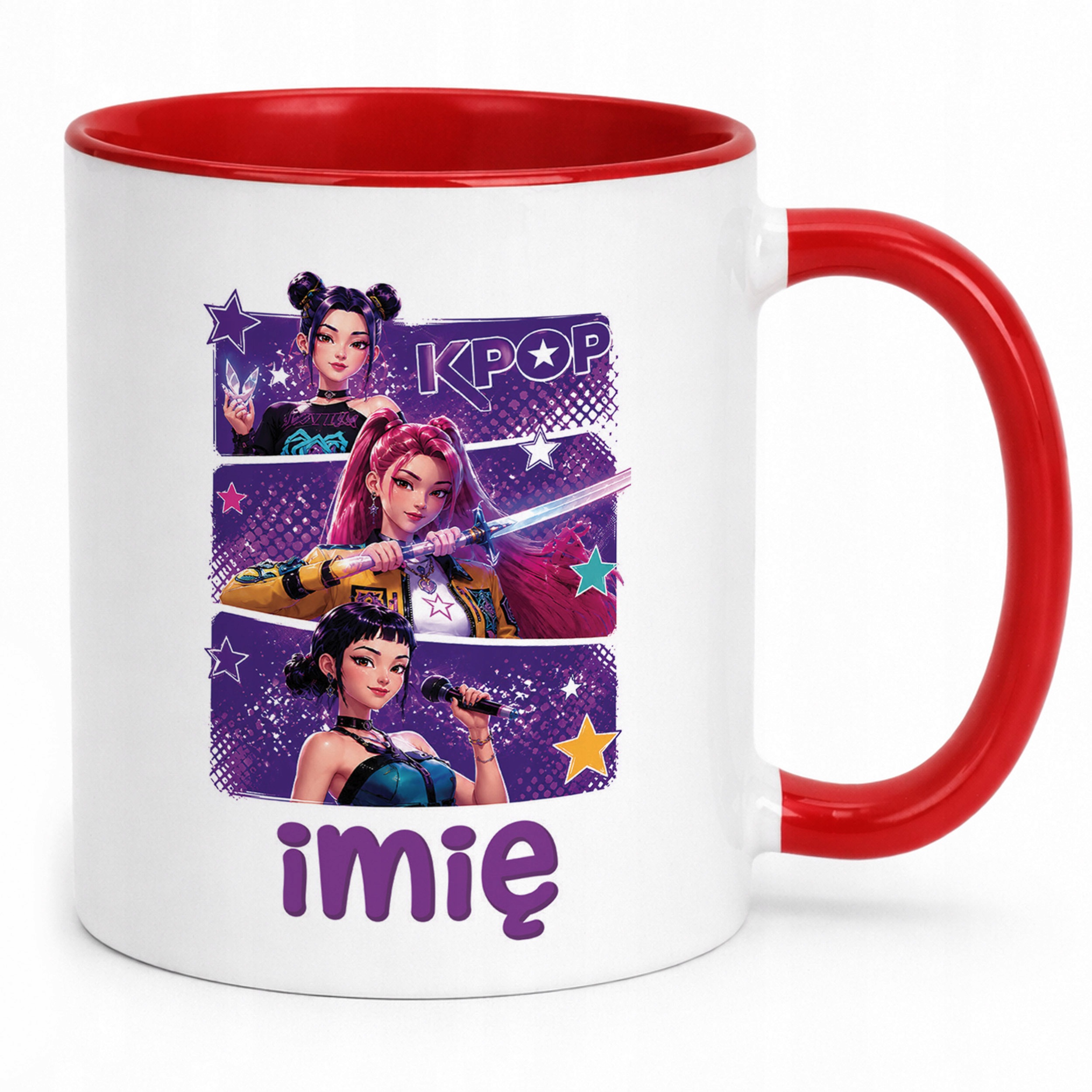 Zestaw Personalizowany Kubek Czerwony Poduszka Łowczynie Kpop Prezent