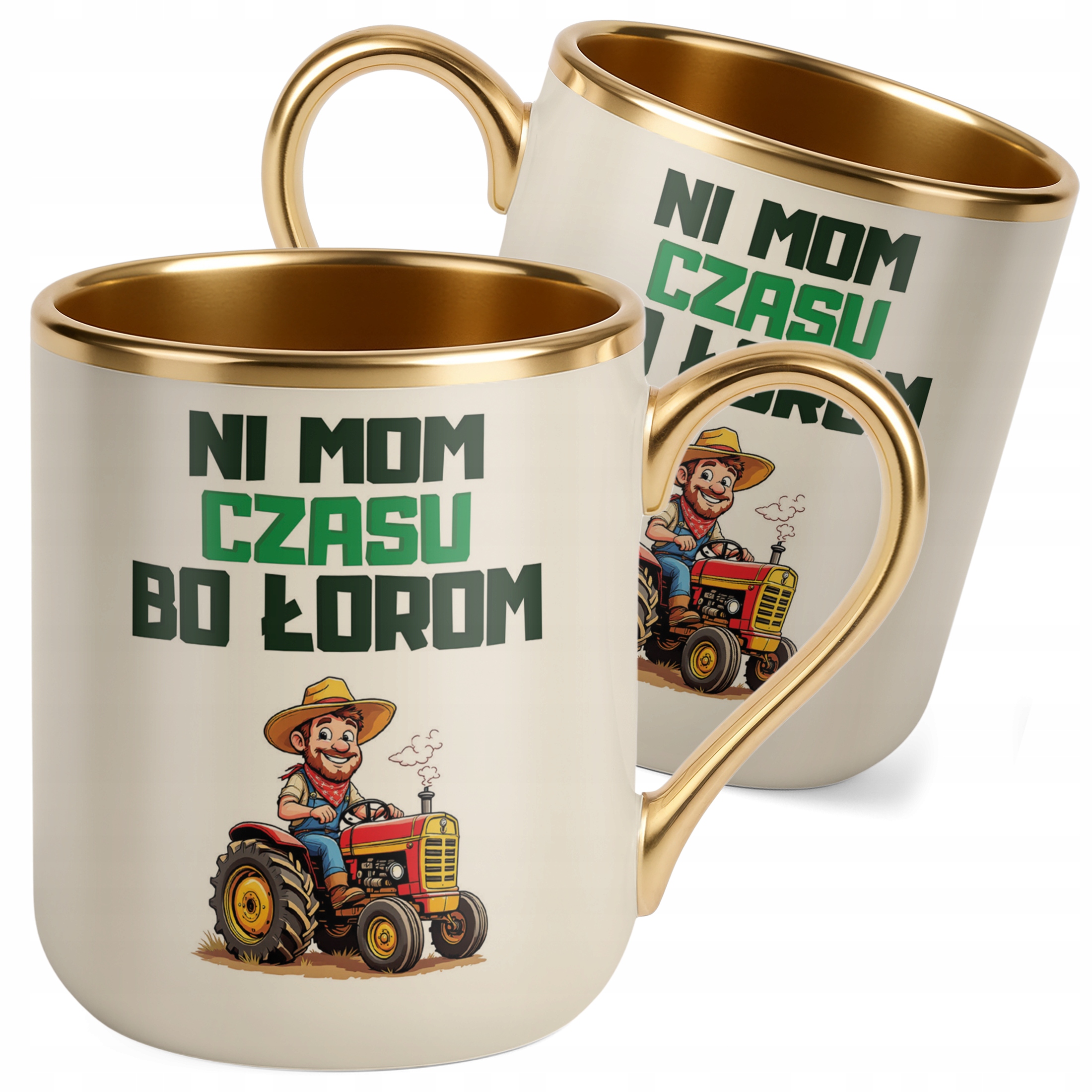 Kubek Premium Złoty Ecru Rolnik Dla Rolnika Traktor Zabawny Prezent