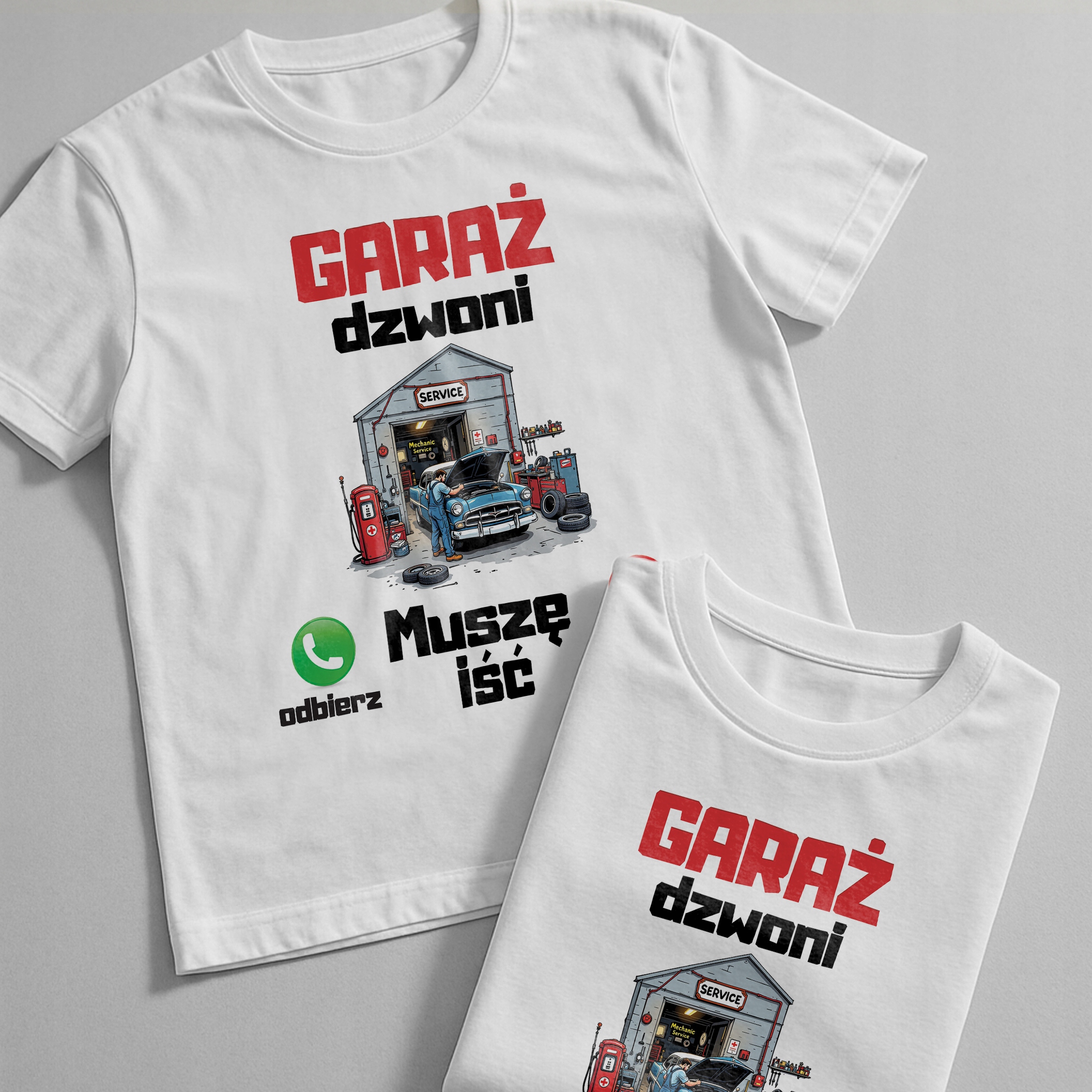 Koszulka biała męska Garaż Dzwoni Mechanik Zabawny Prezent r. 3XL