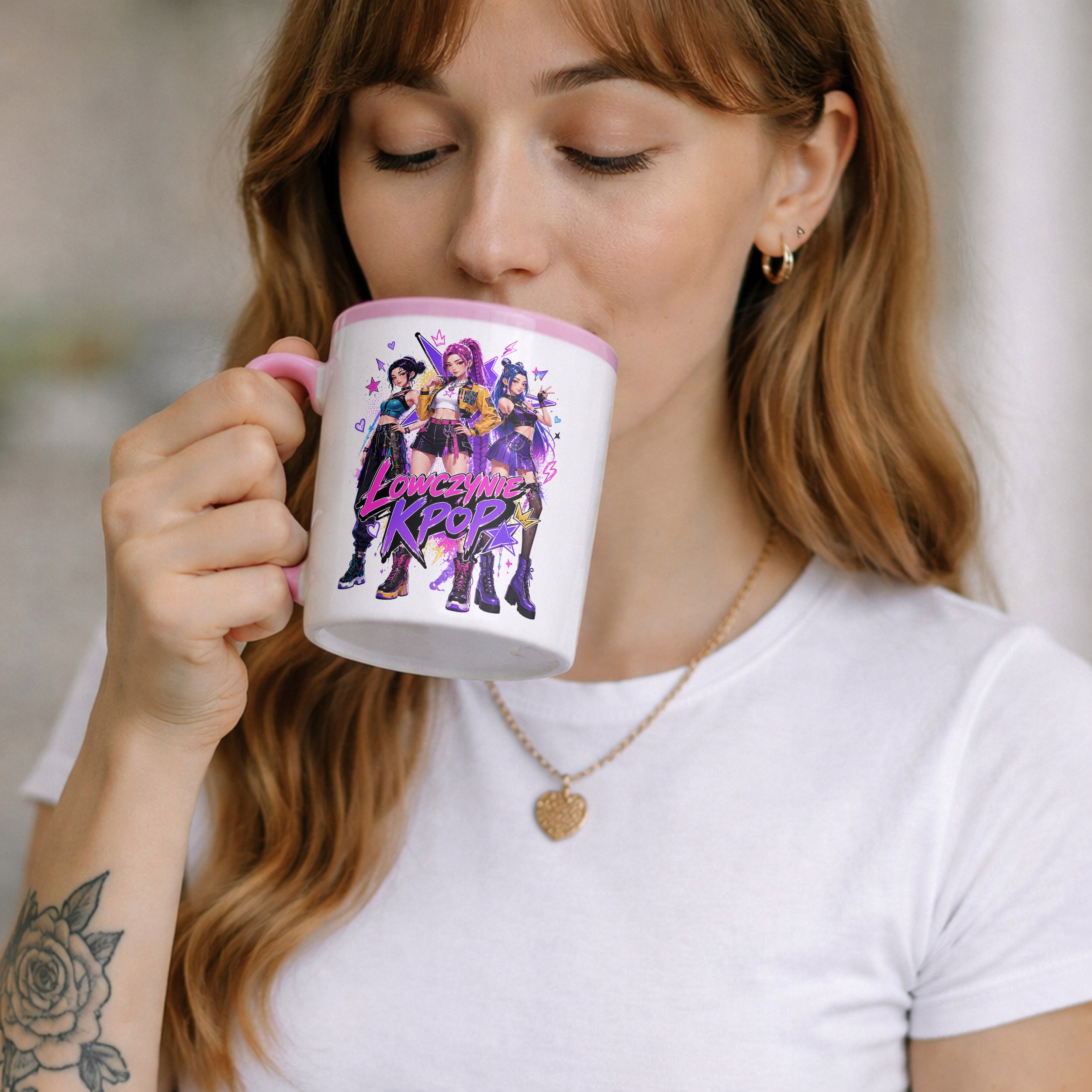 Zestaw Plecak Worek Kubek Różowy Z Nadrukiem ŁOWCZYNIE KPOP Dla Dzieci