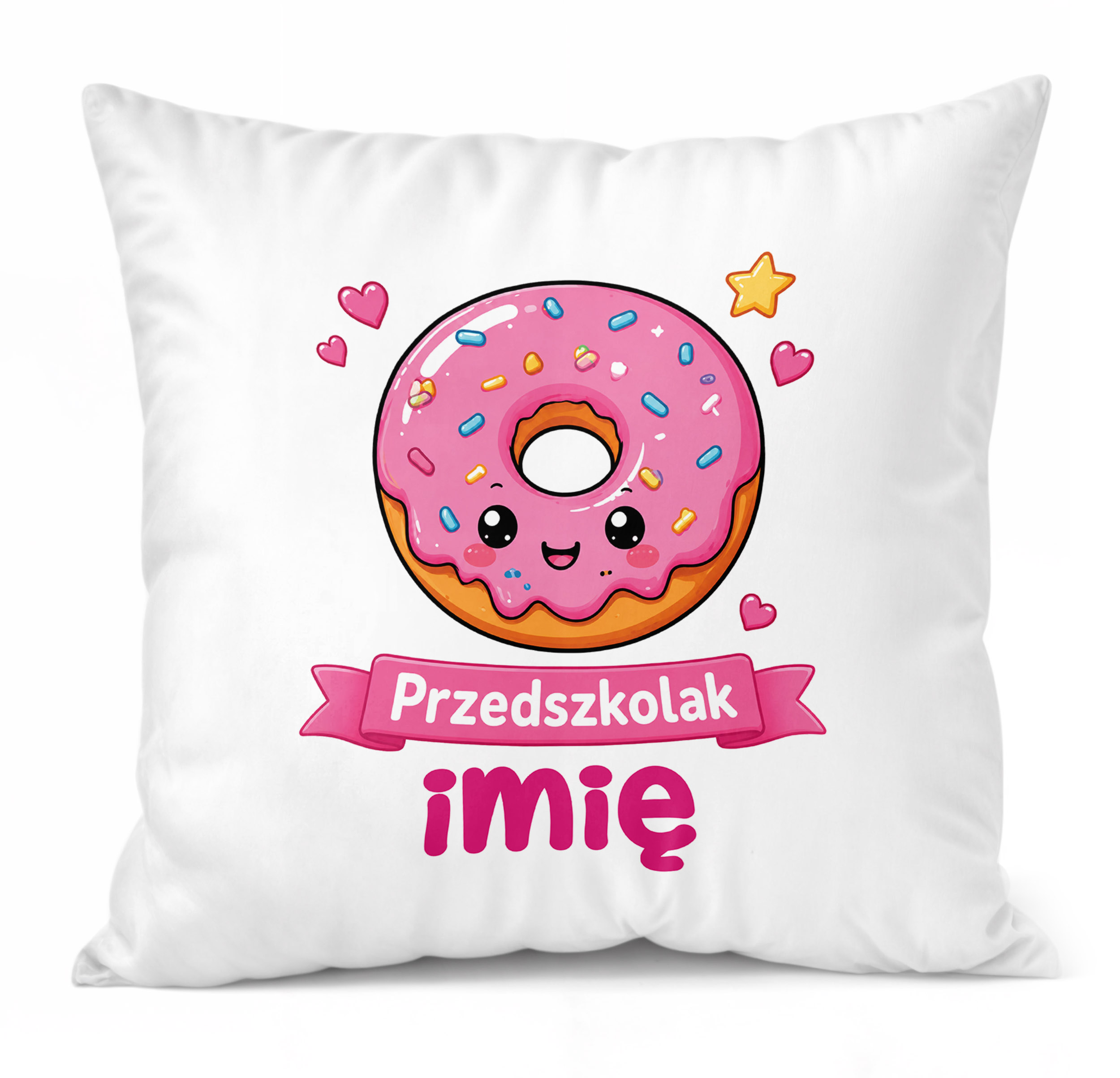 Zestaw Personalizowany Kubek Różowy Poduszka Przedszkolak Pączek