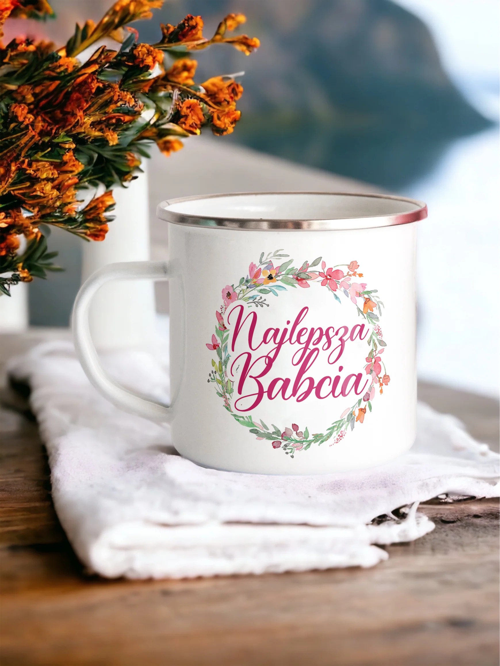 Emaliowany Kubek Garnuszek 300 ml Dzień Babci Prezent Najlepsza Babcia