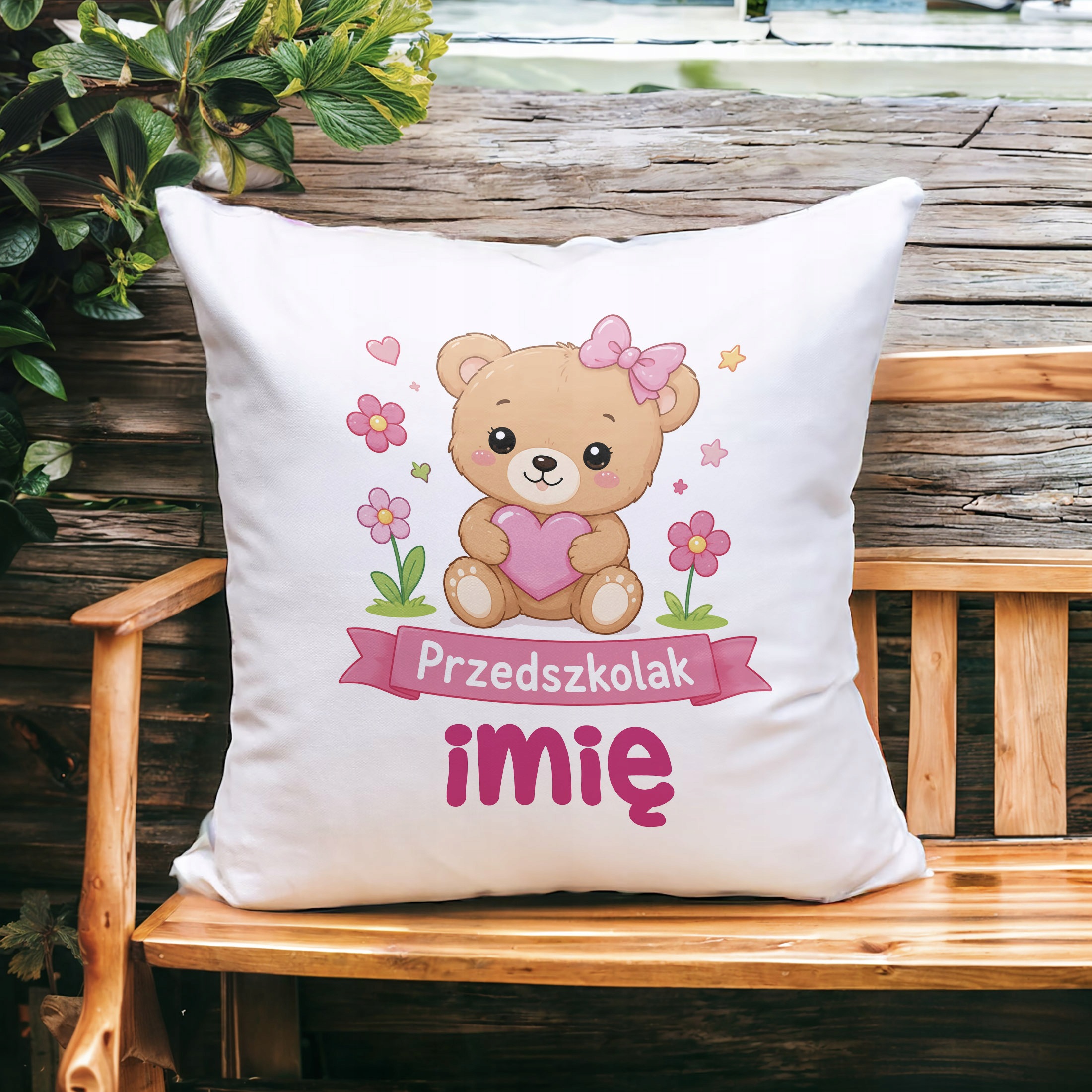 Zestaw Personalizowany Kubek Czarny Poduszka Przedszkolak Miś