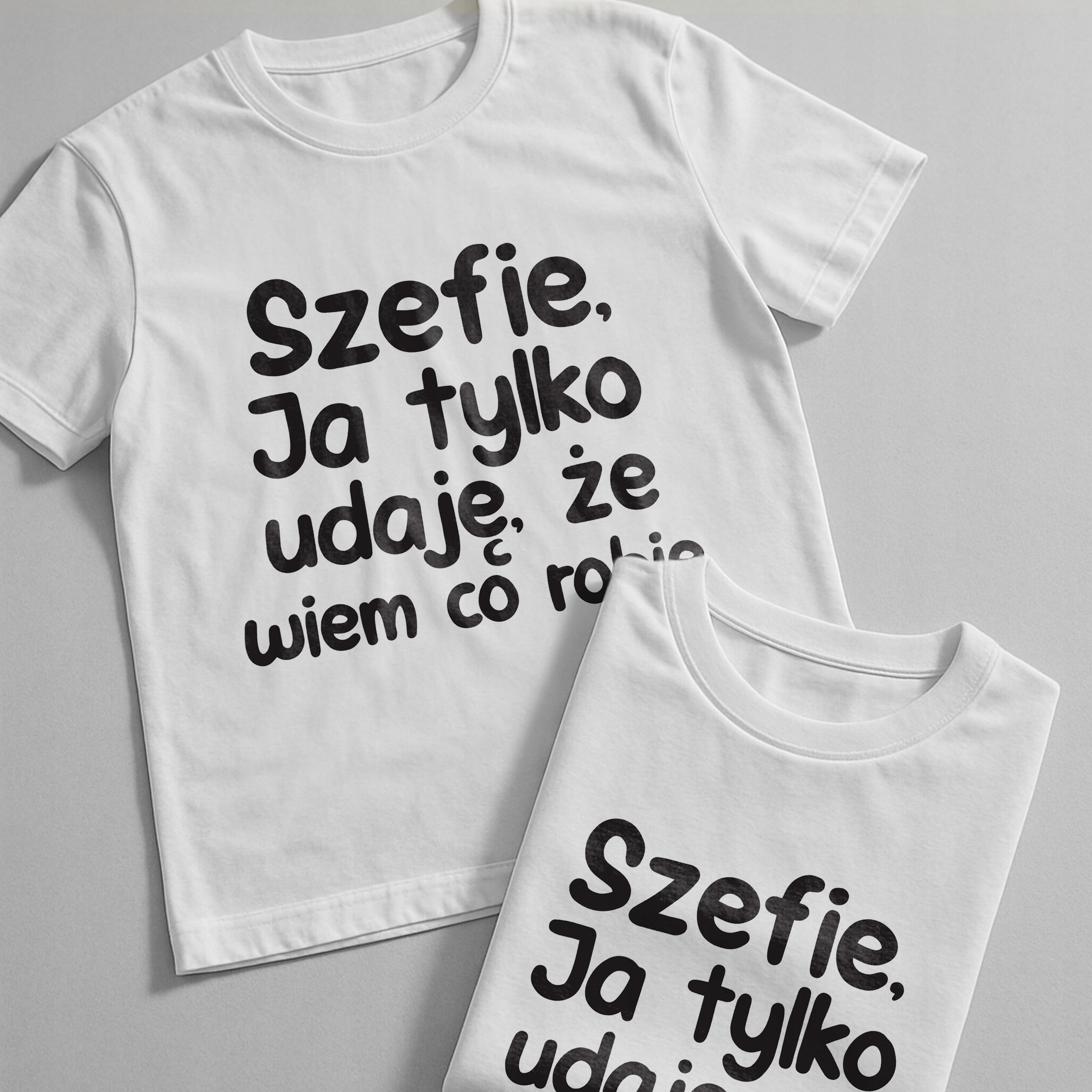 Koszulka biała męska Szefie Ja Tylko Udaję Że Wiem Zabawny Prezent r. 3XL