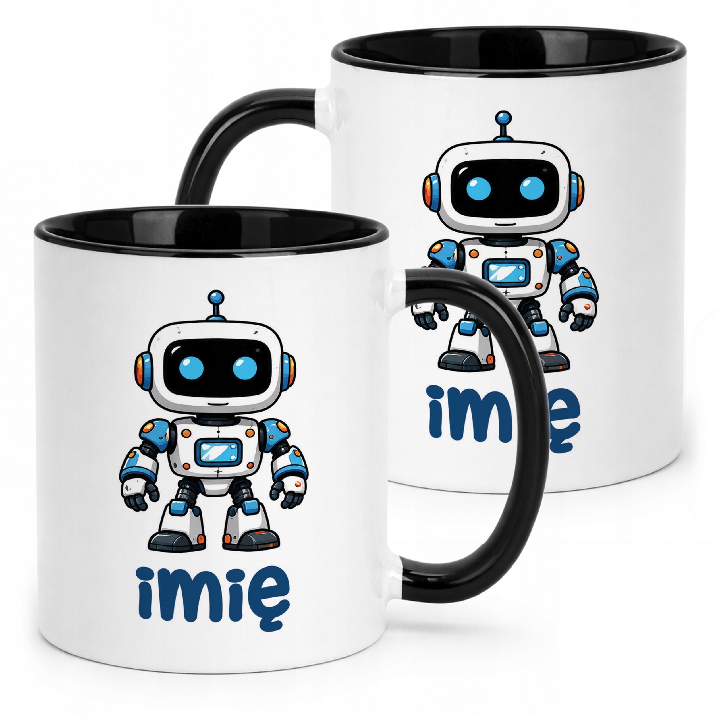 Kubek Czarny z nadrukiem personalizowany Robot Dla Dzieci Prezent