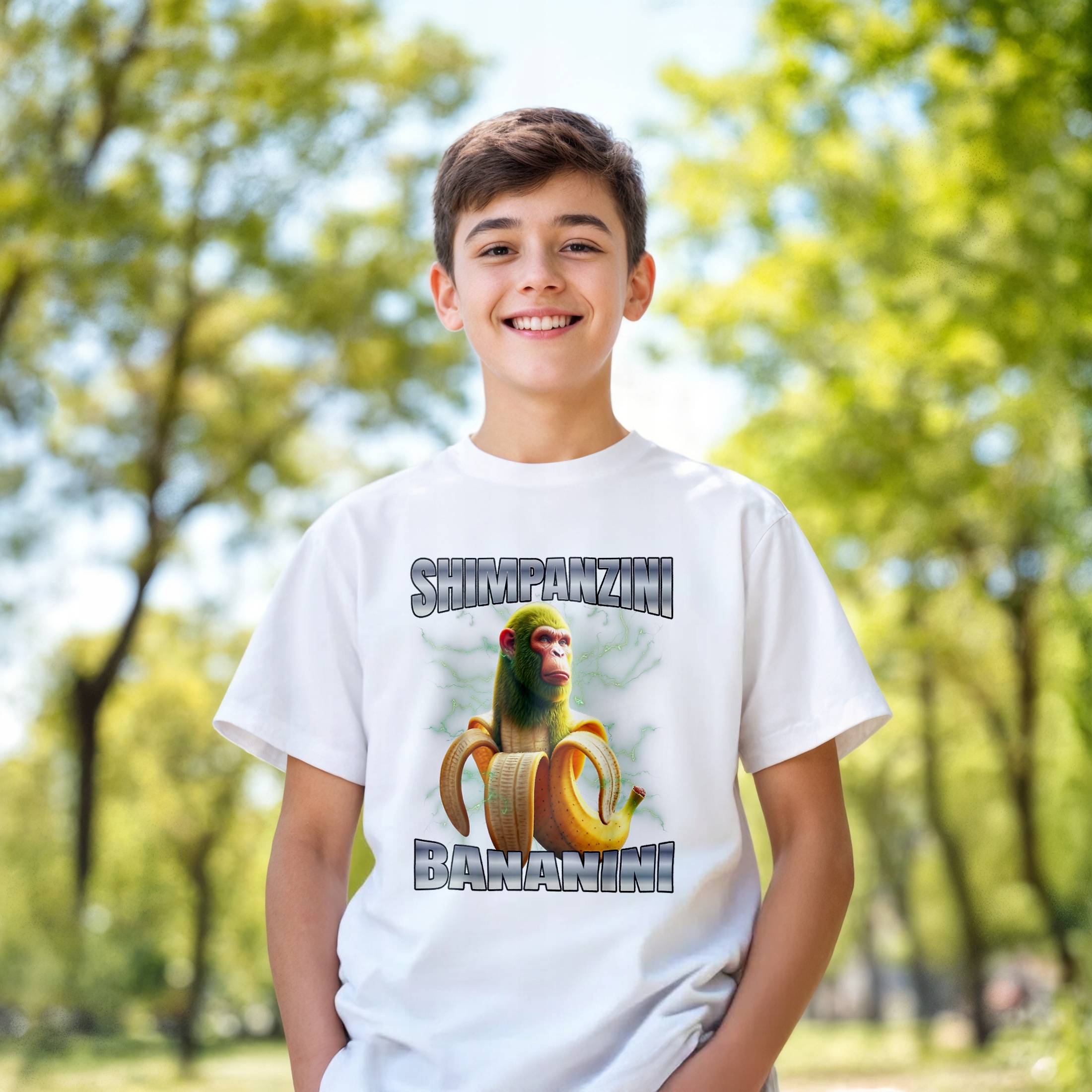 Koszulka biała dziecięca Chimpanzini Bananini viral tiktok brainrot