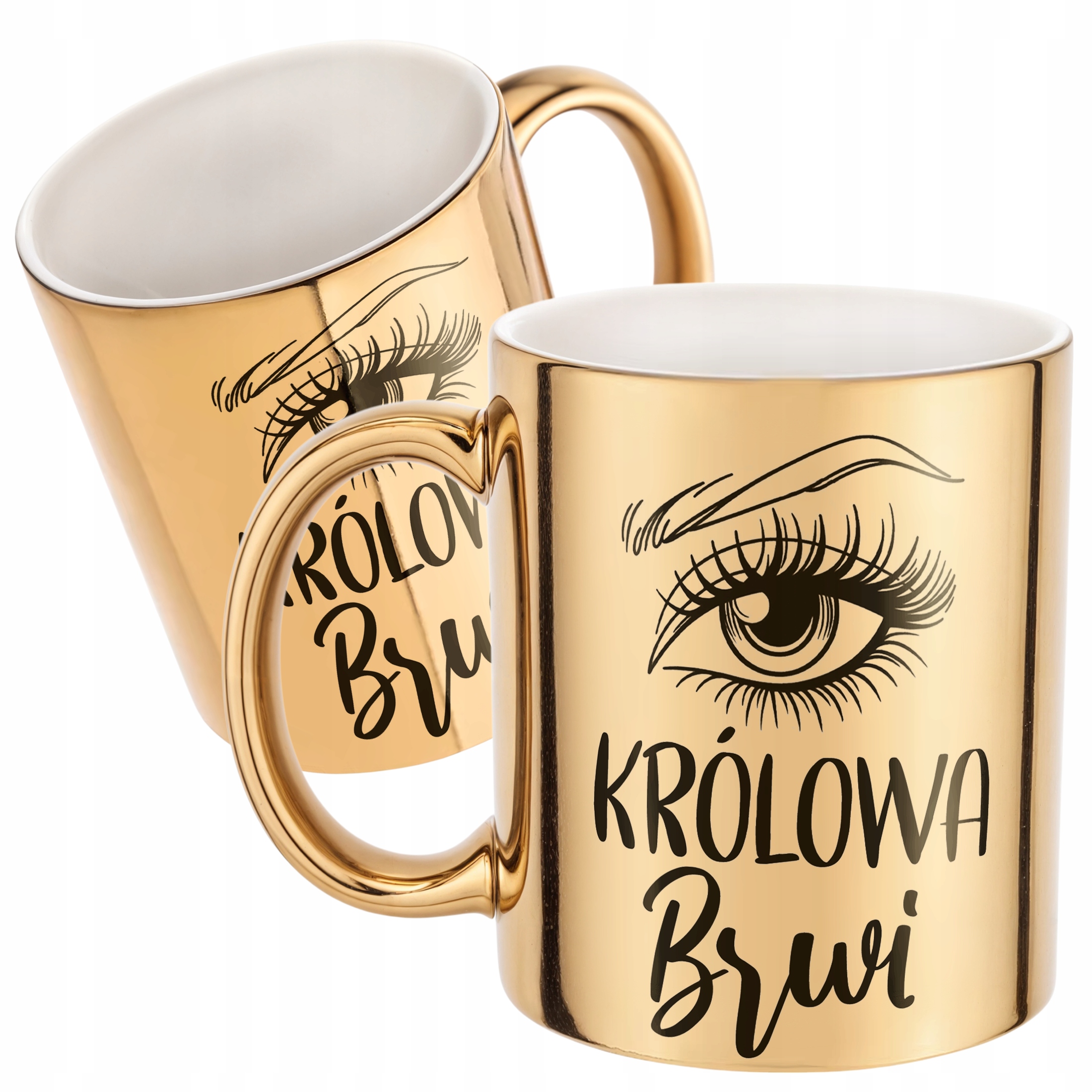 Złoty kubek ceramiczny Królowa Brwi Dla Stylistki Brwi Prezent Upominek