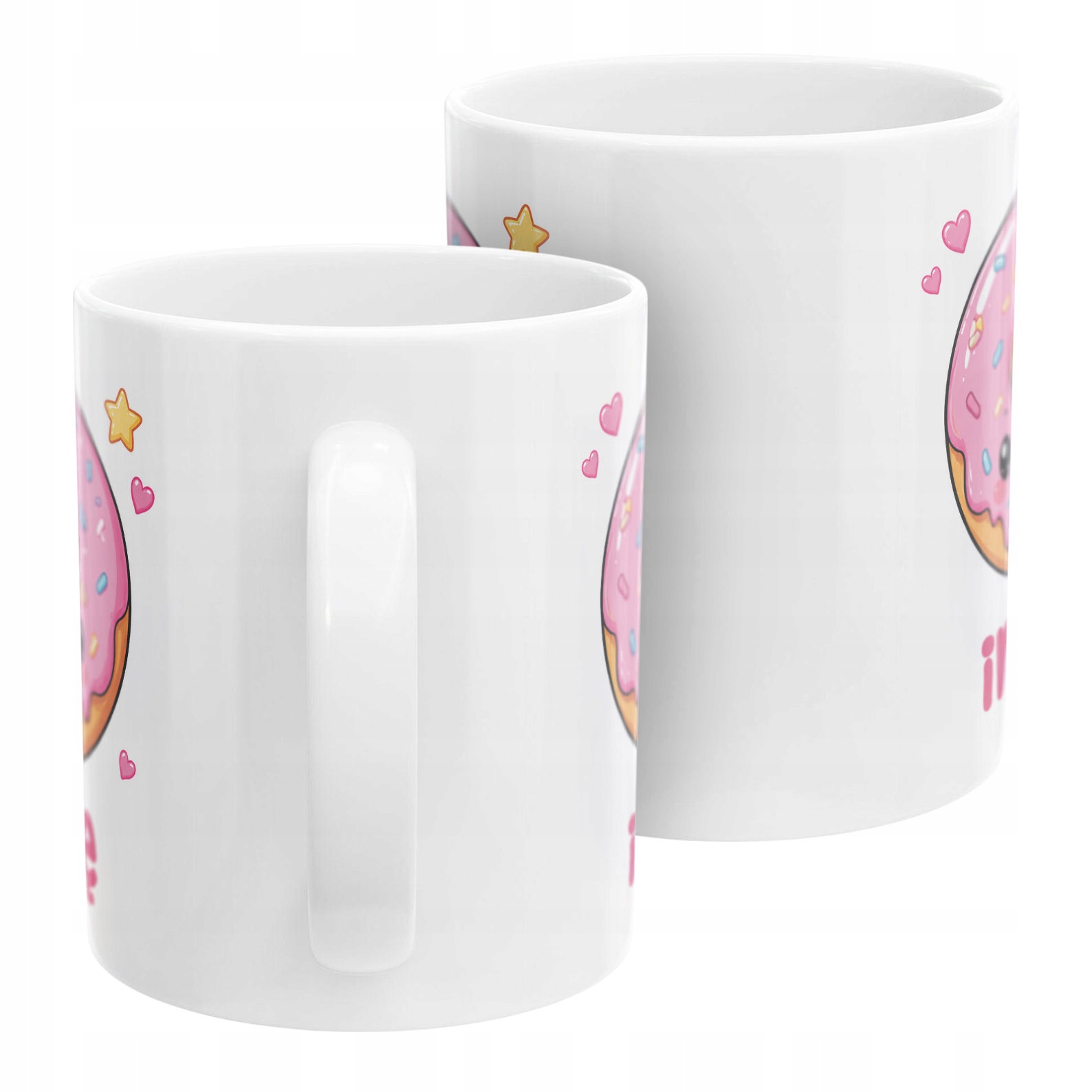 Biały Kubek z nadrukiem personalizowany Kawaii Pączek Dla Dzieci Prezent