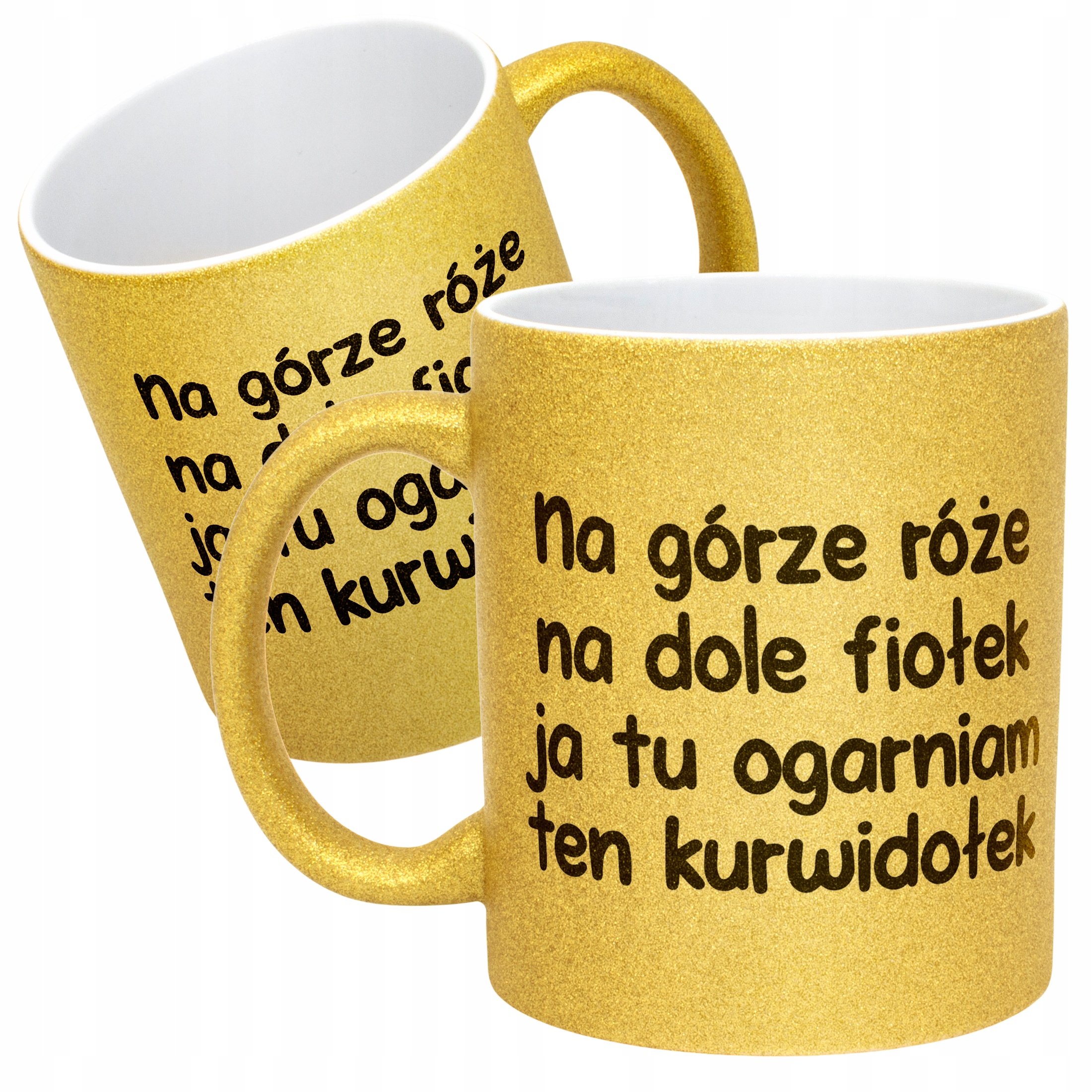 Złoty Kubek Brokatowy Na Górze Róże Na Dole Fiołek Zabawny Prezent