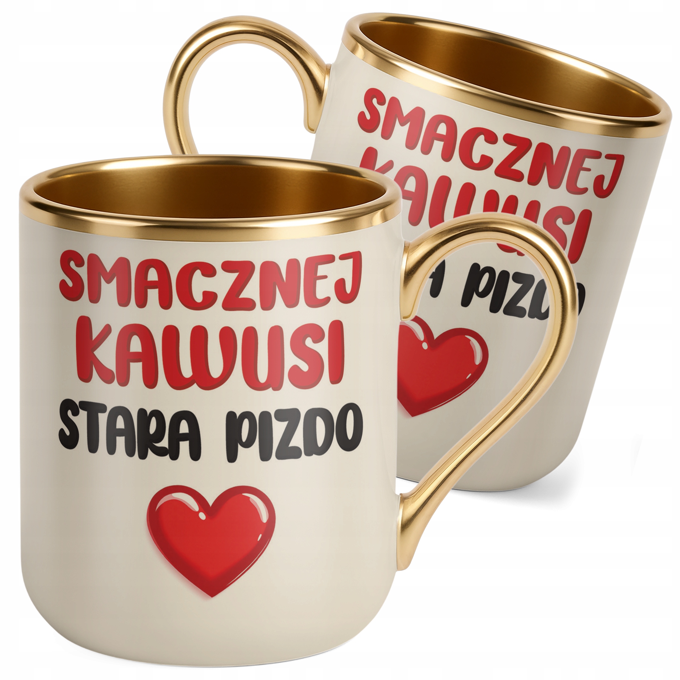 Kubek Premium Złoty Ecru Smacznej Kawusi Stara Piz*o Śmieszny Zabawny