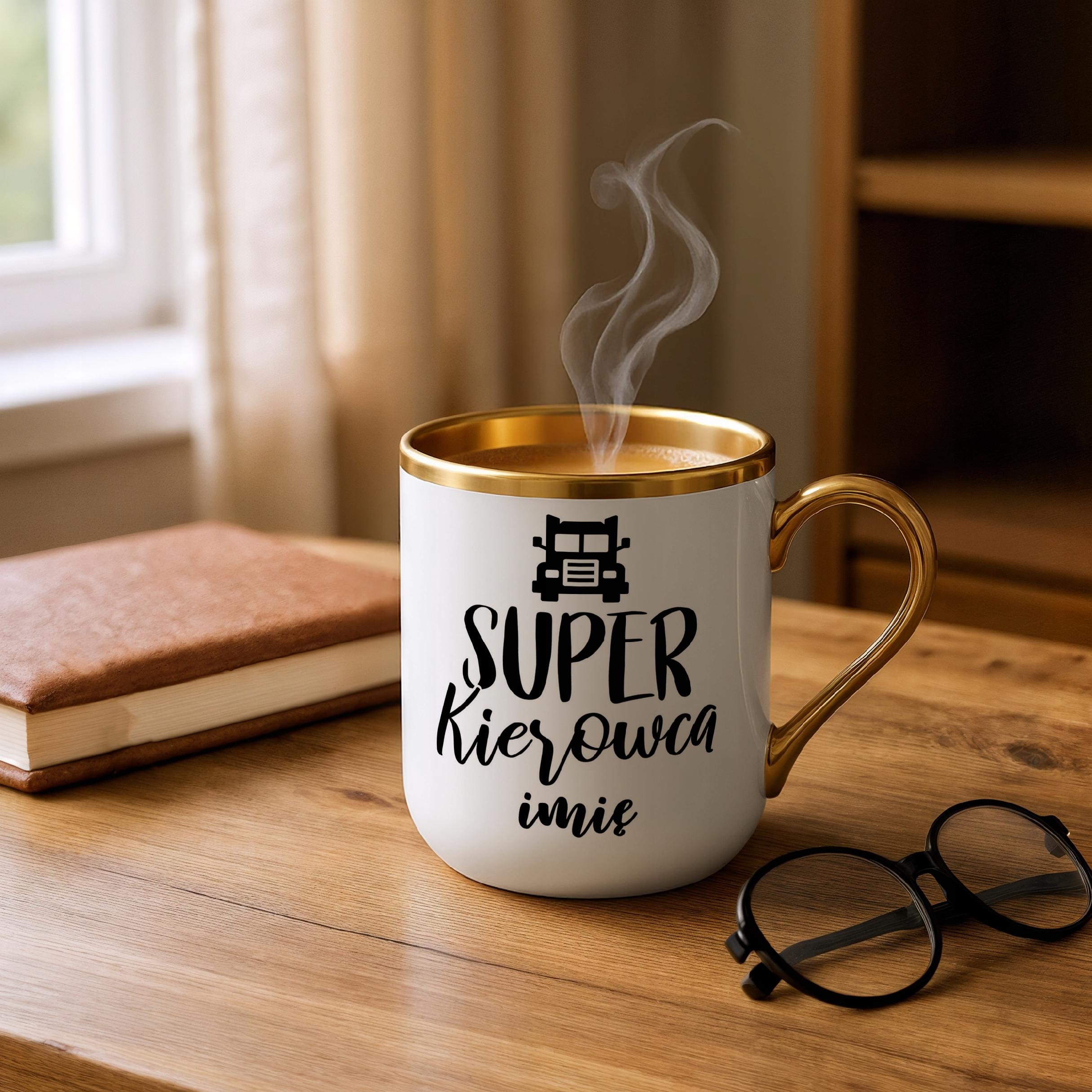 Kubek Premium Złoty Personalizowany Super Kierowca Prezent Upominek