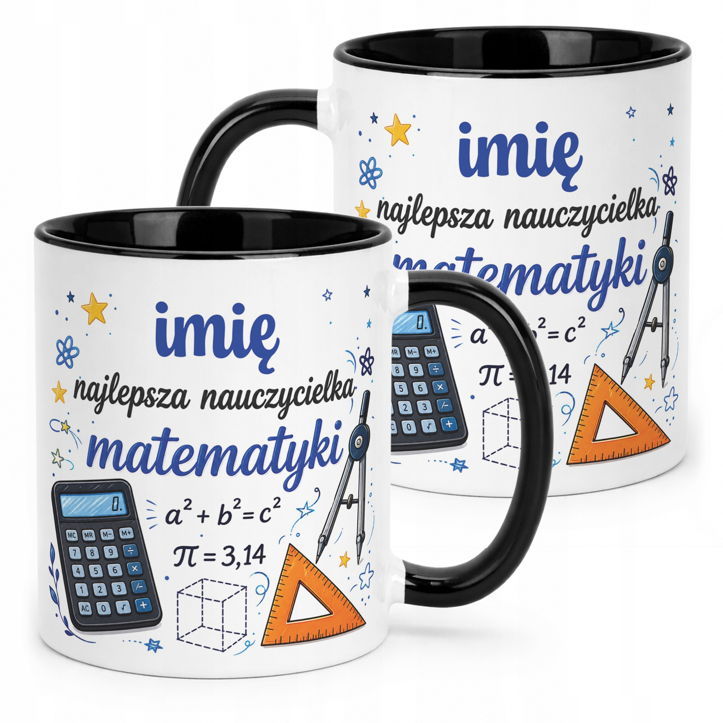 Kubek Czarny z Imieniem Dzień Nauczyciela Matematyka Prezent