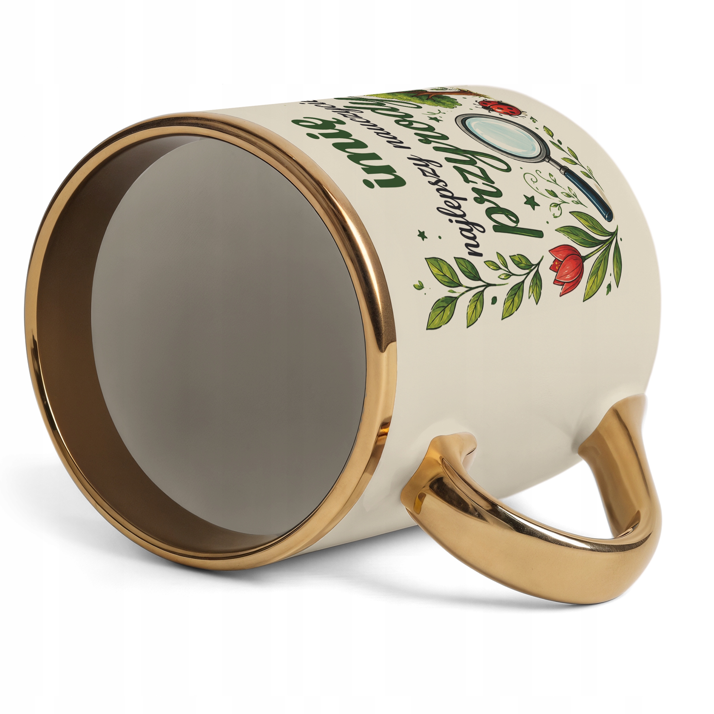 Kubek Premium Złoty Ecru z Imieniem Dzień Nauczyciela Przyroda Prezent