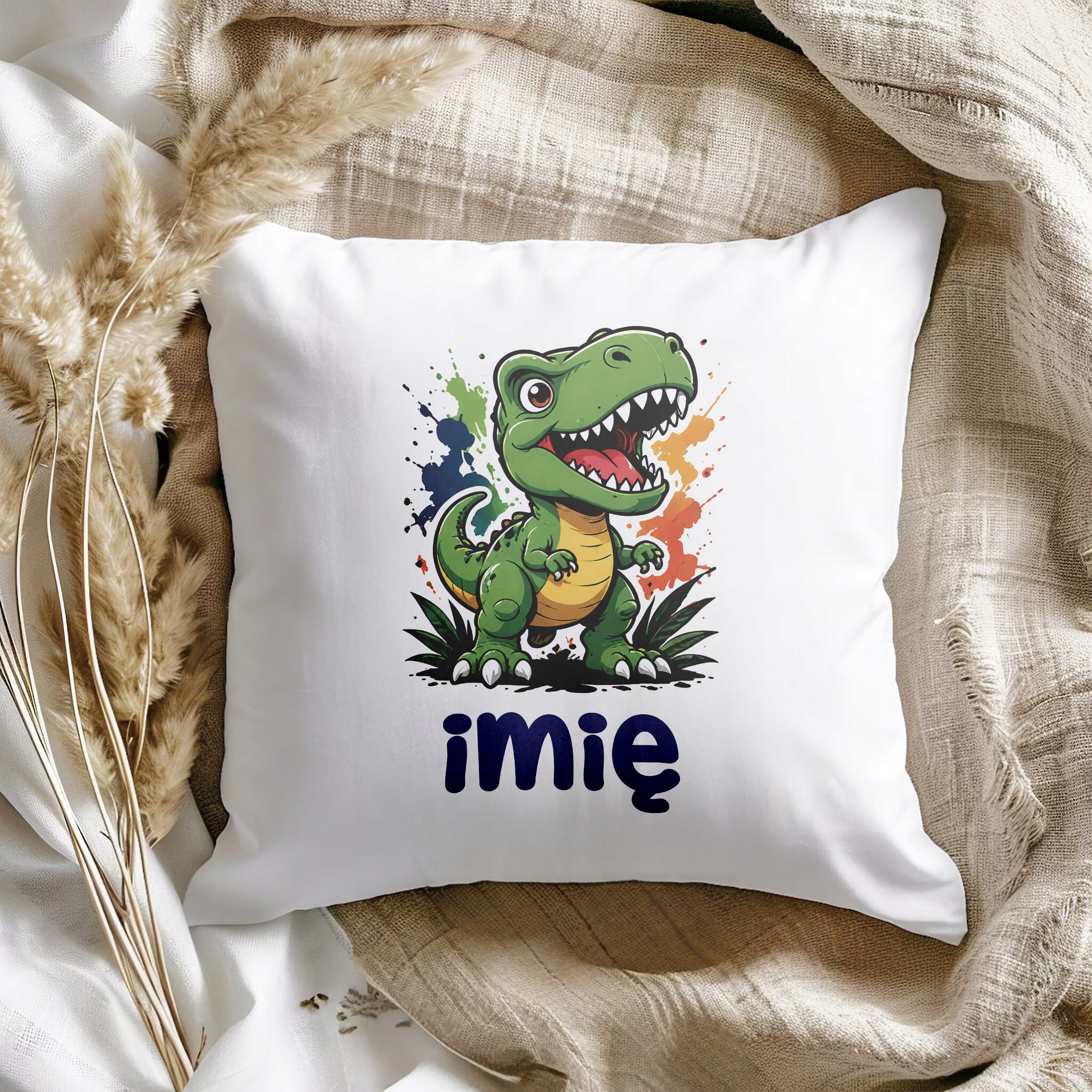 Zestaw Personalizowany Kubek Czerwony Poduszka T-rex Prezent