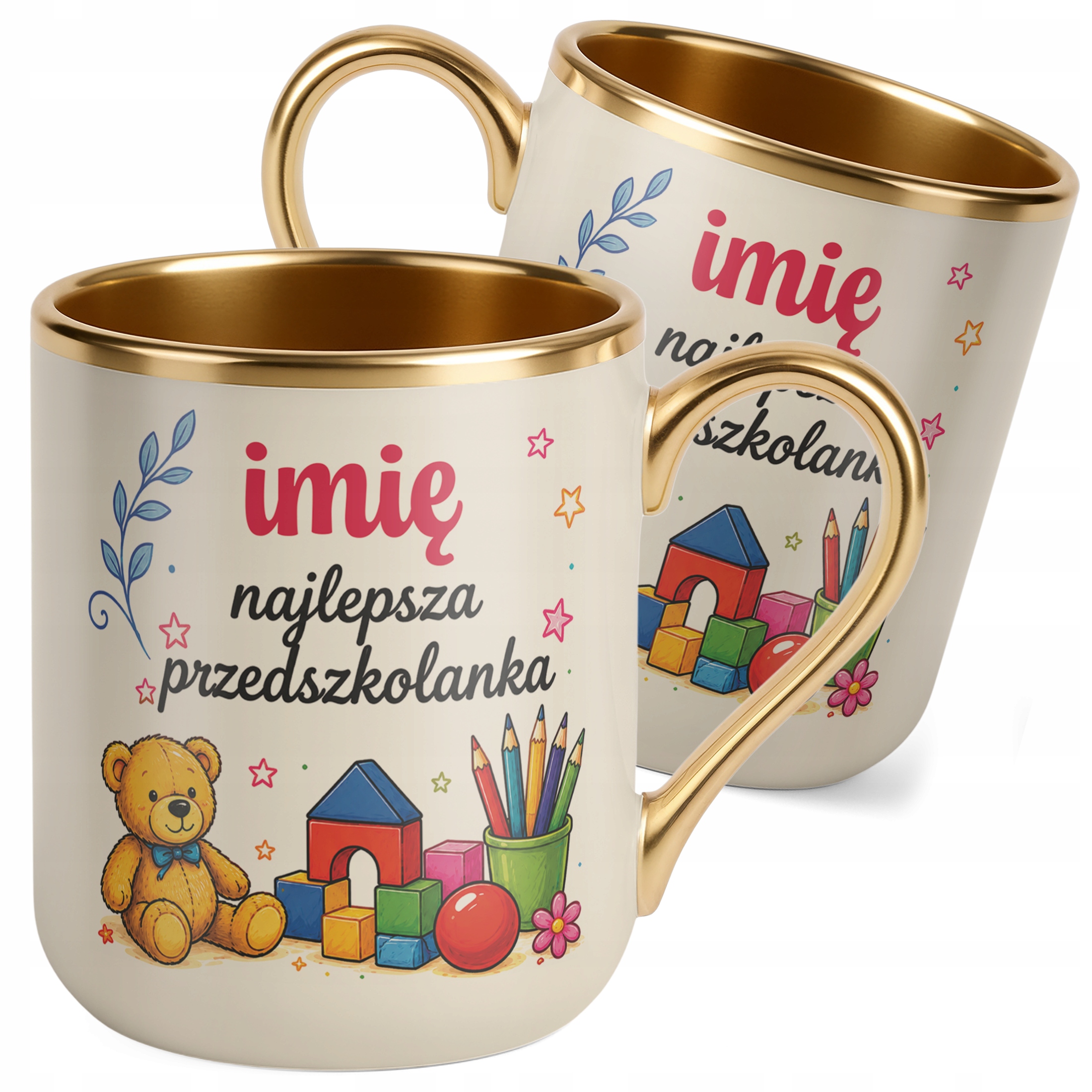 Kubek Premium Złoty Ecru z Imieniem Dzień Nauczyciela Dla Przedszkolanki
