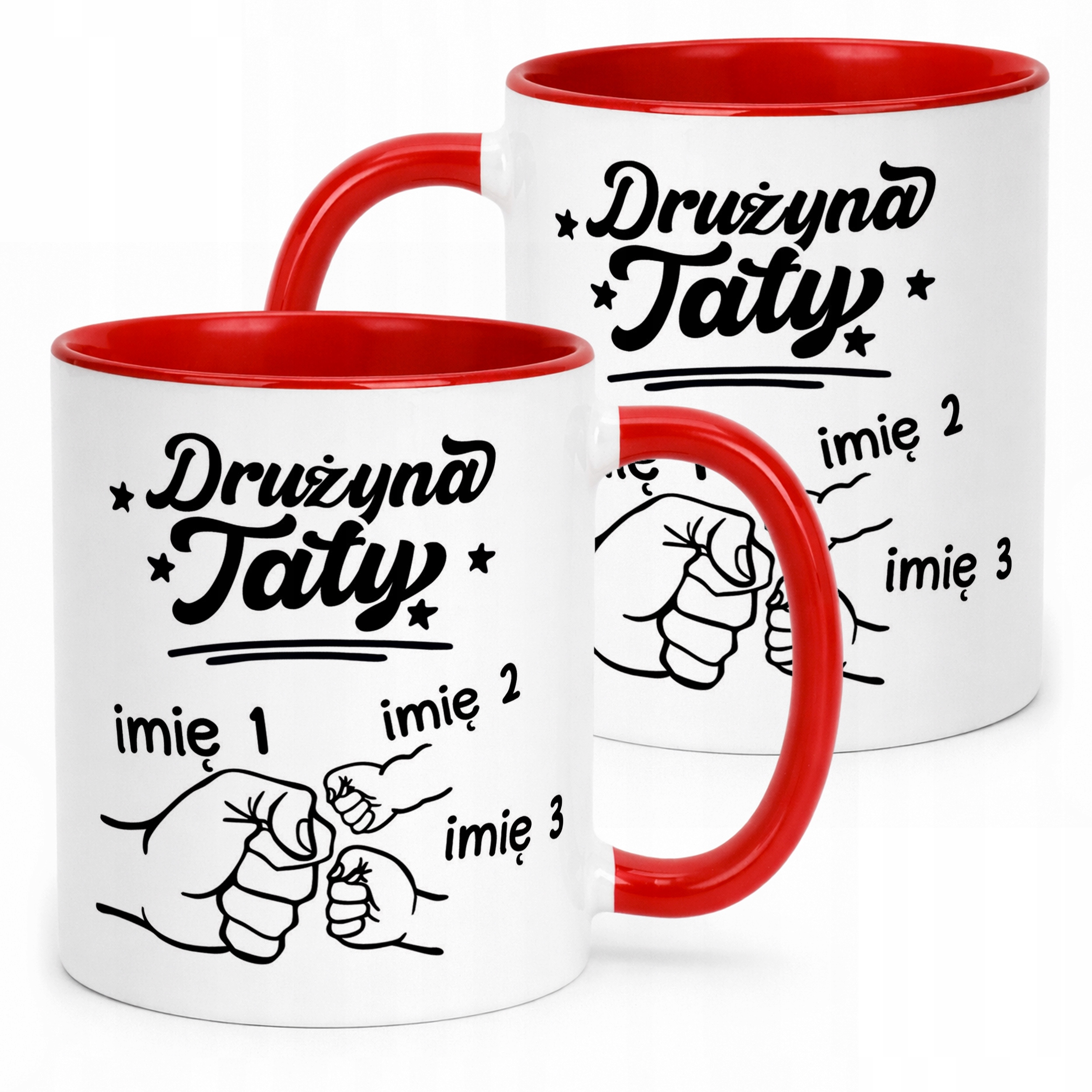 Kubek Czerwony Personalizowany Dzień Ojca Najlepsza Drużyna 2 Dzieci
