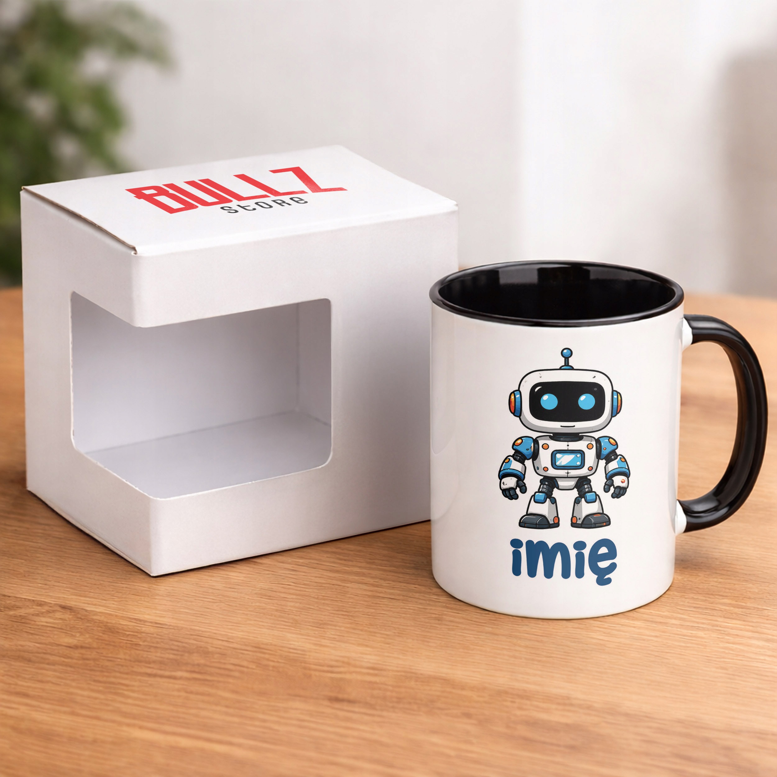 Zestaw Personalizowany Plecak Worek Kubek Czarny Robot Prezent