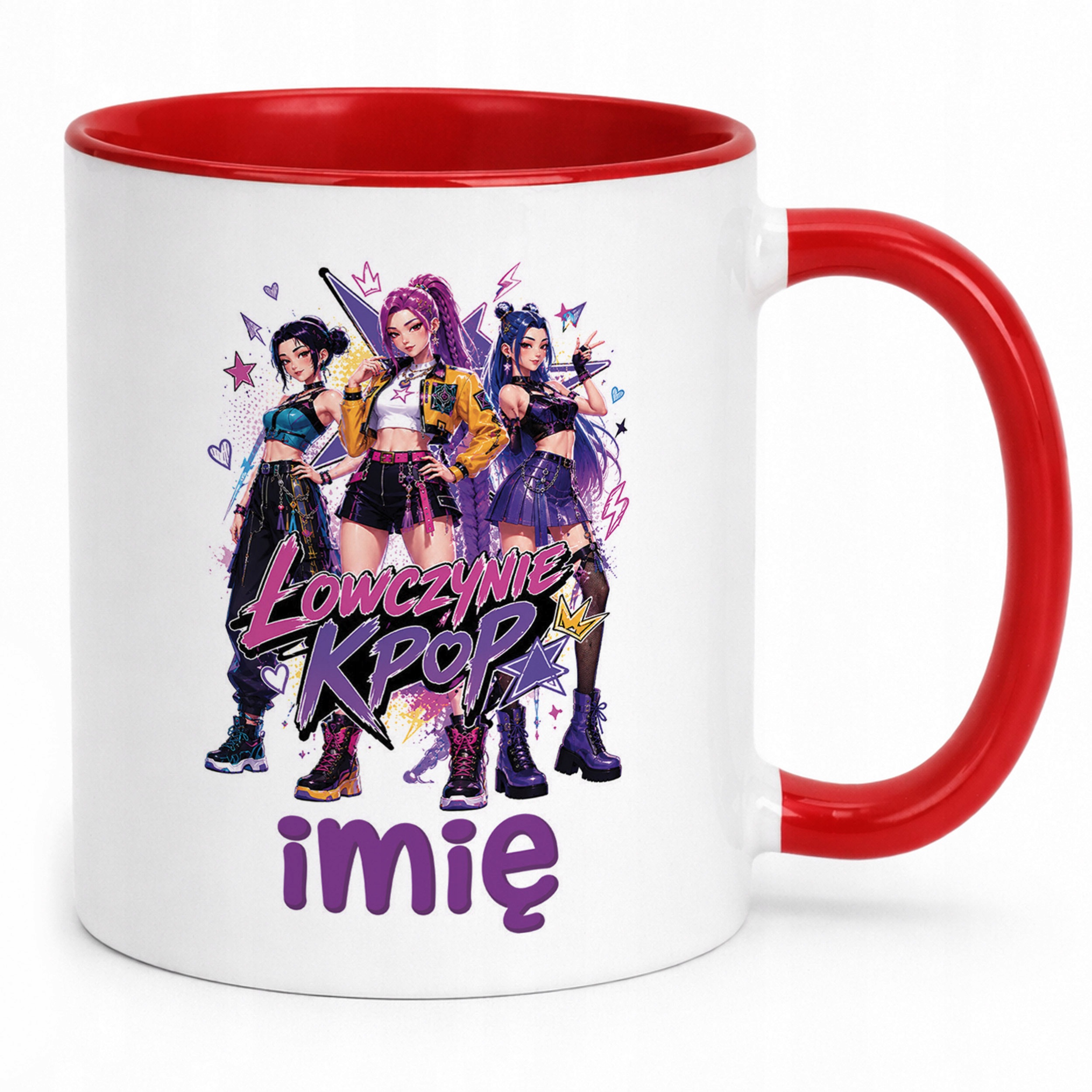 Zestaw Personalizowany Kubek Czerwony Poduszka Łowczynie Kpop Prezent