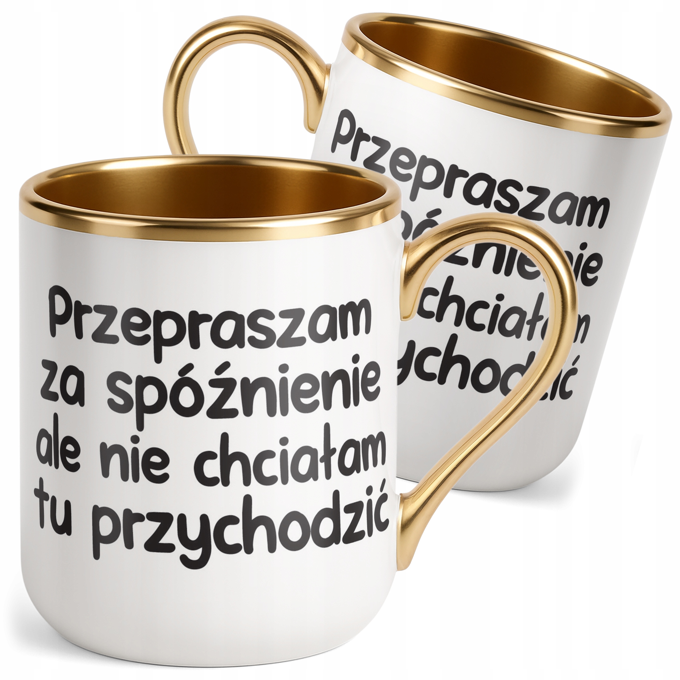 Kubek Premium Złoty Przepraszam Za Spóźnienie Śmieszny Zabawny Prezent