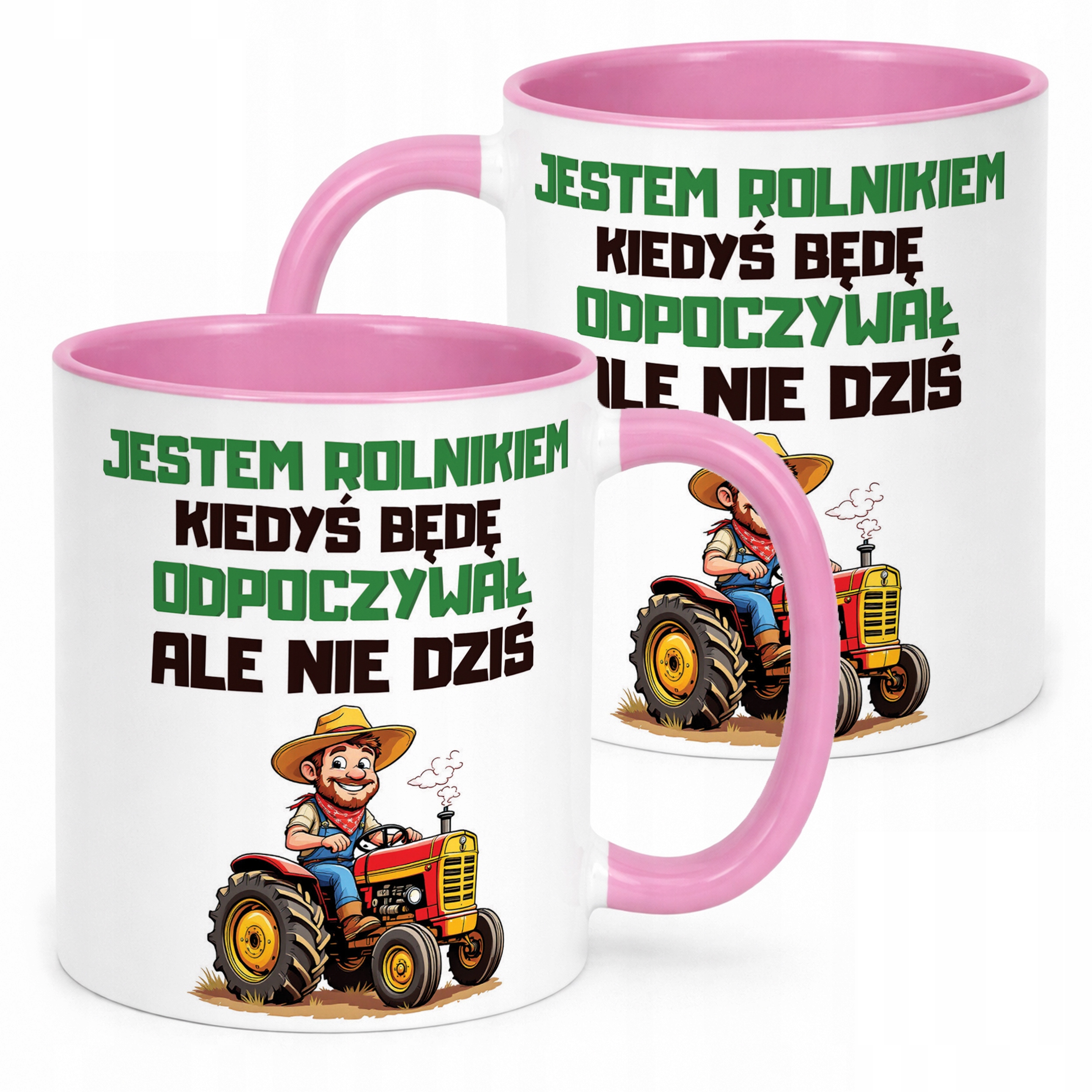 Kubek Różowy Rolnik Dla Rolnika Traktor Zabawny Prezent Upominek