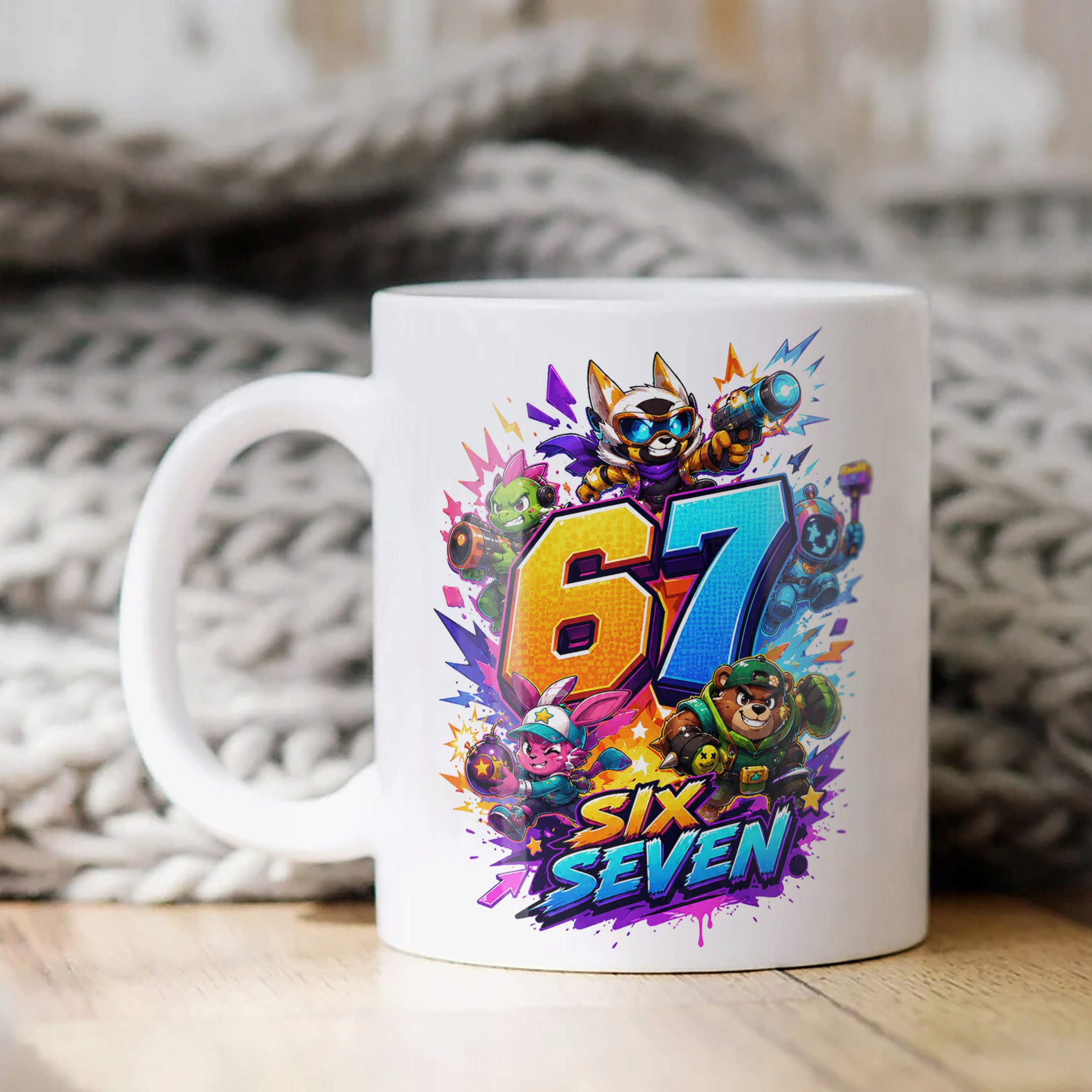Biały Kubek z nadrukiem 67 SIX SEVEN Dla Dzieci Prezent Upominek