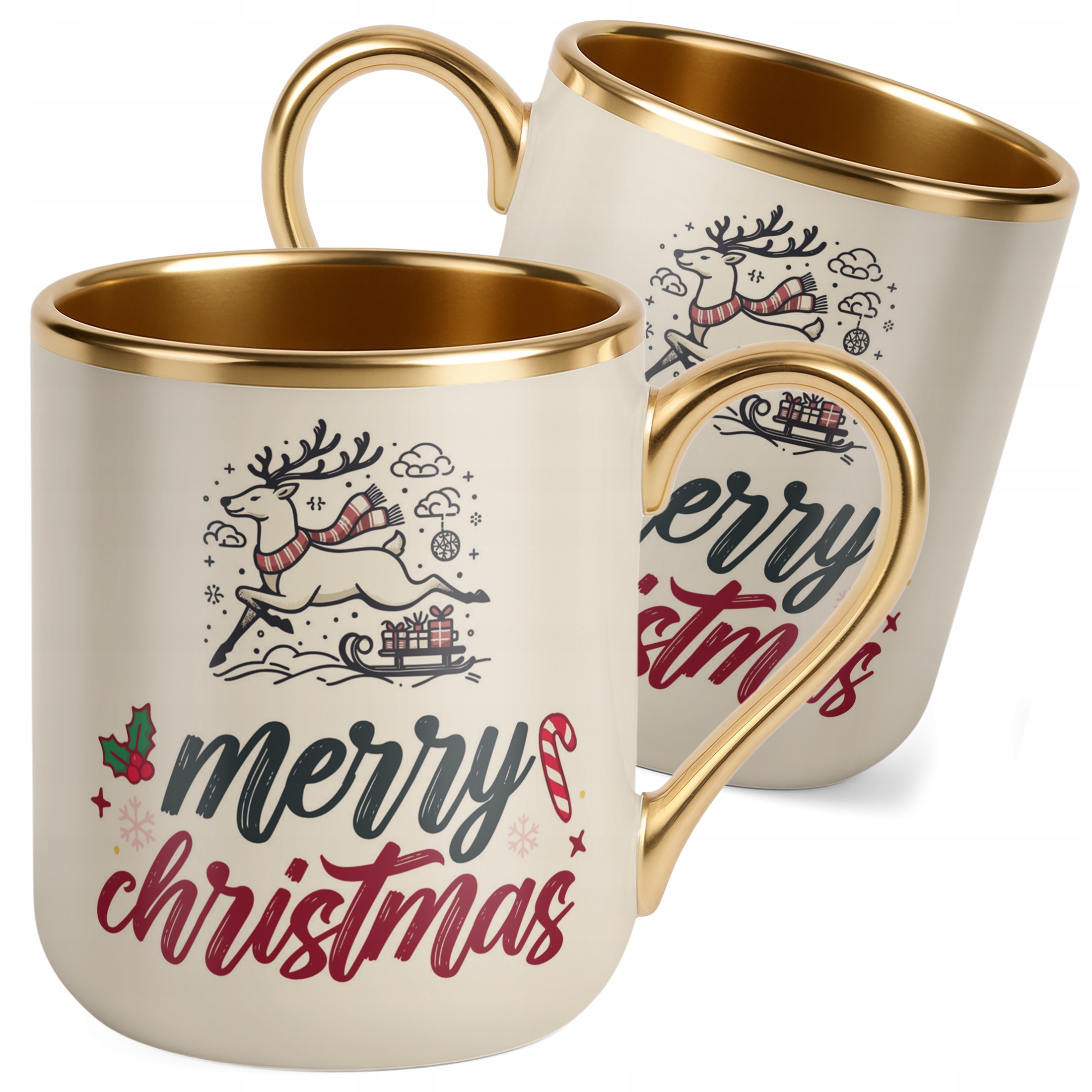Kubek Premium Złoty Ecru Świąteczny Merry Christmas Boże Narodzenie