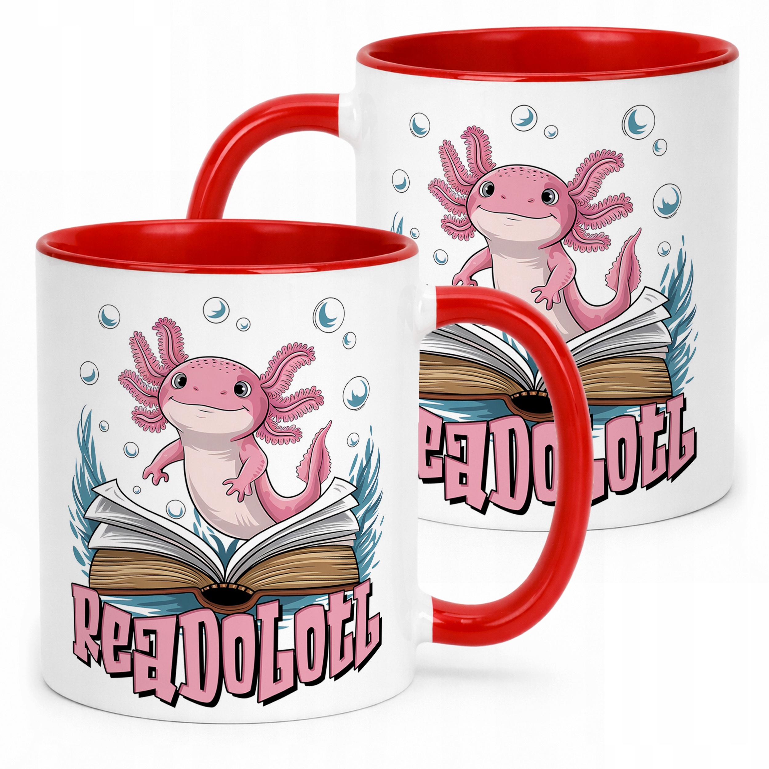 Czerwony kubeczek do szkoły nadruk Aksolotl Axolotl Różowy Zwierzak
