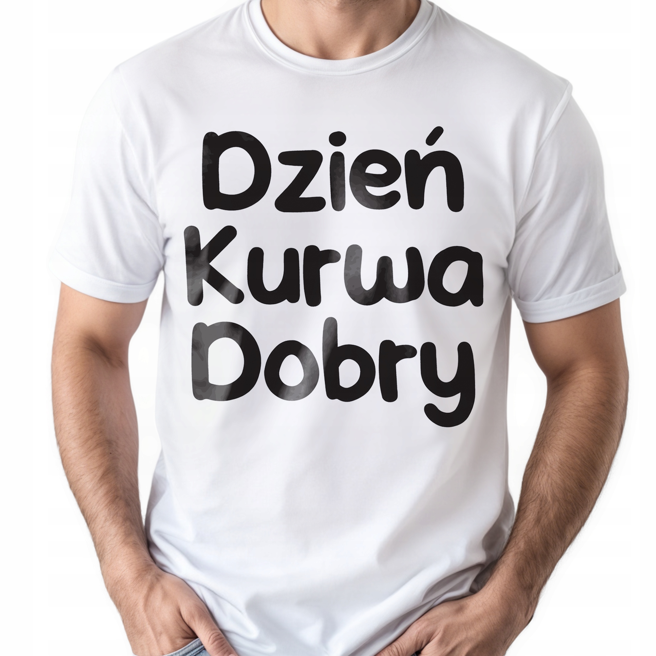 Koszulka biała męska Dzień Ku*wa Dobry Zabawny Prezent